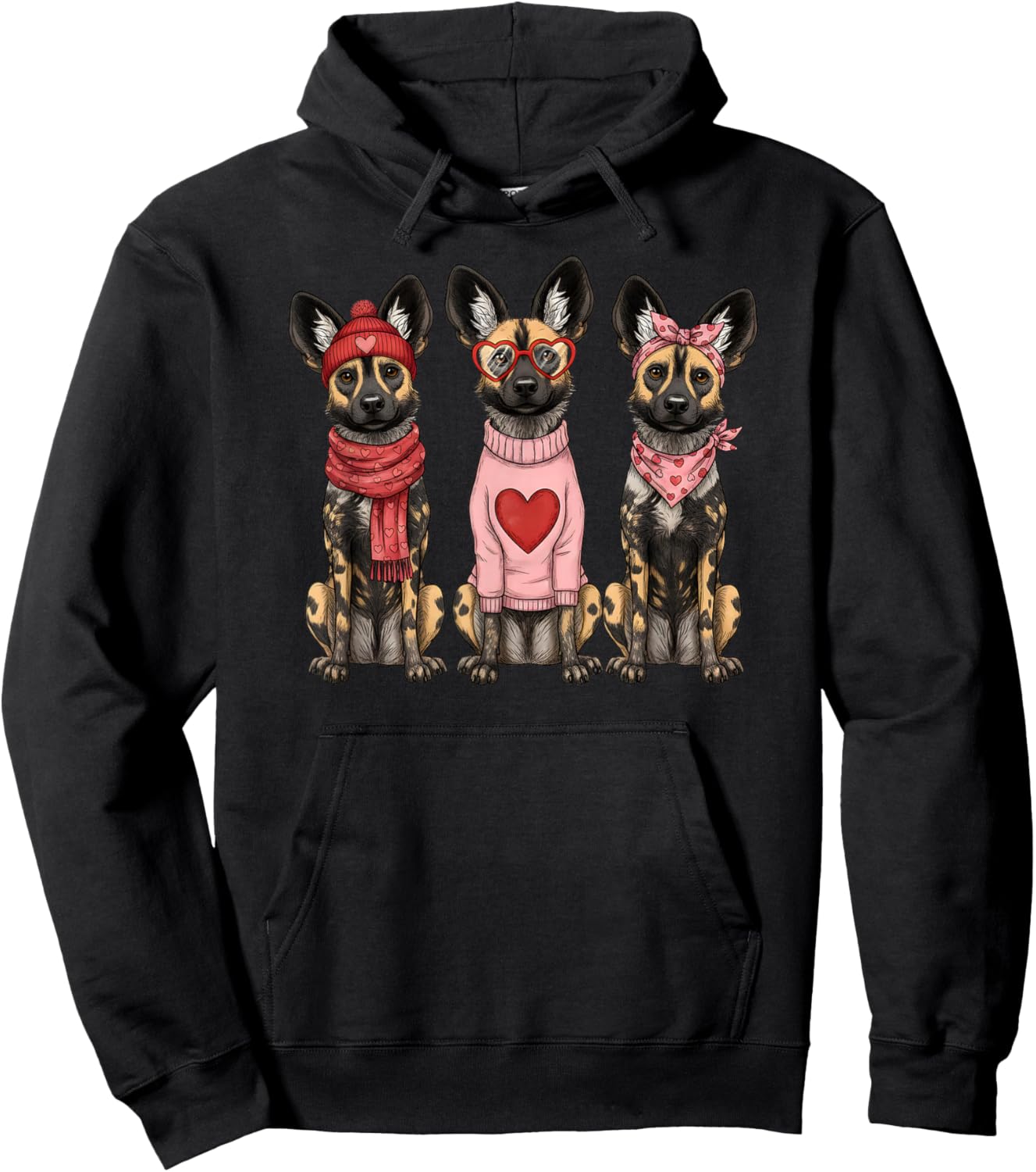 Retro African Wild Dog Cute Valentine Hoodie - Hoodie | Black