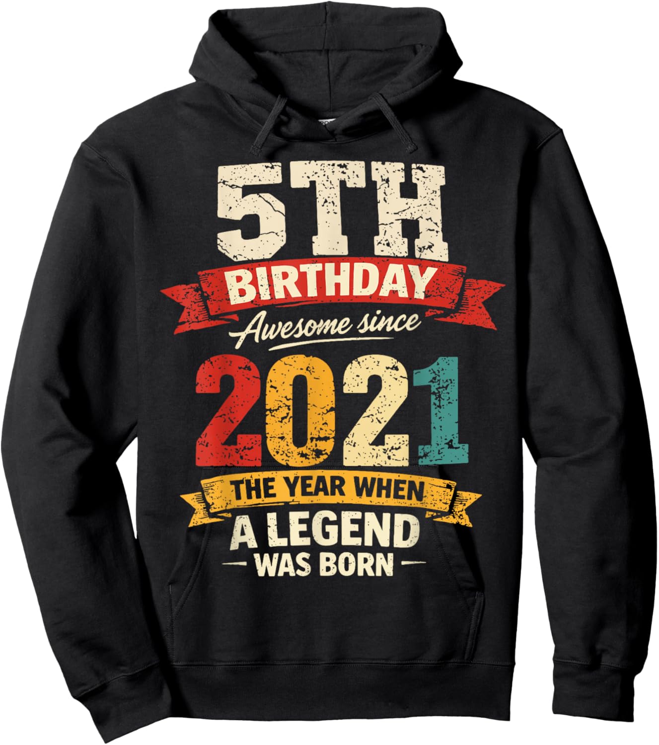 5 Year Old Vintage Awesome Since 2021 5th Birthday Hoodie - Hoodie | Black