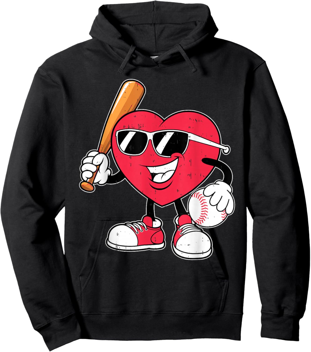 Heart Play Baseball Valentine's Day Teens Boys Girls Kids Hoodie - Hoodie | Black