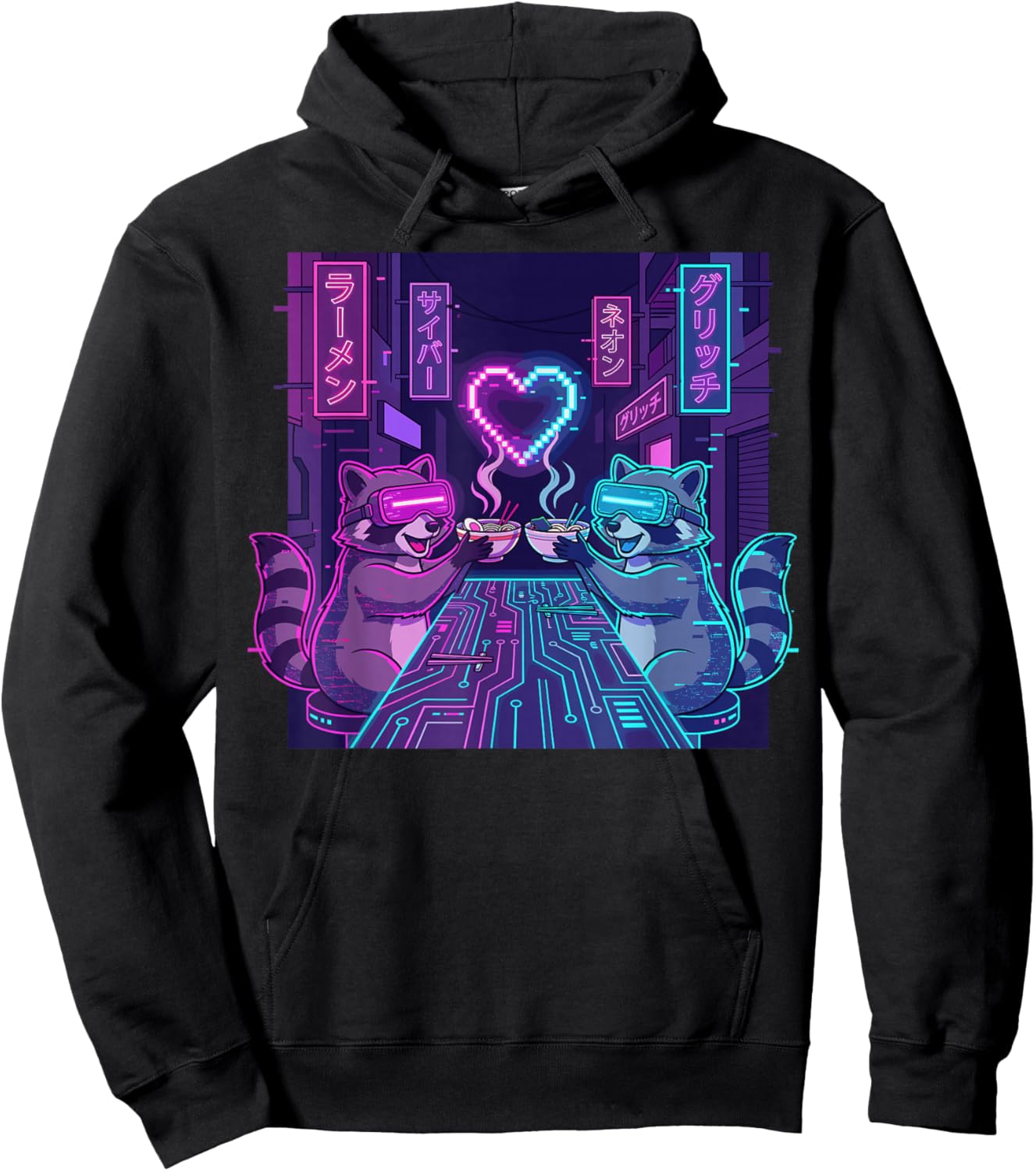 Cyberpunk Raccoon Ramen Valentines Day Hoodie - Hoodie | Black