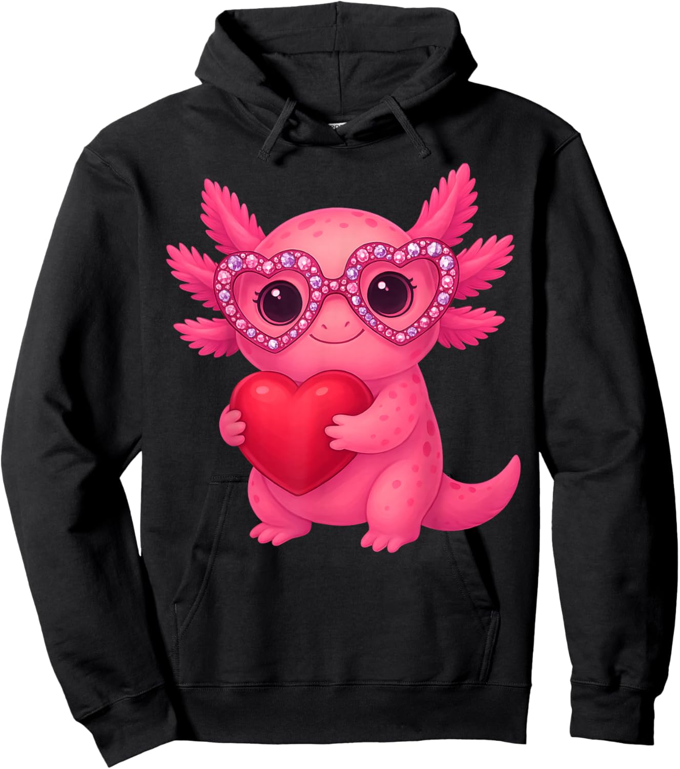 Valentine Cute Pink Axolotl Lovers Heart Girl Women Kid Hoodie - Hoodie | Black