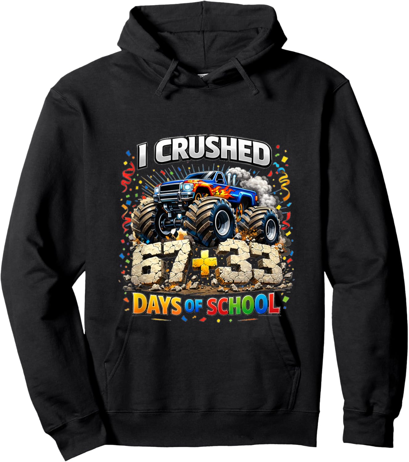 67 33 Days of School Truck Monster 100th Day of School Boys Hoodie - Hoodie | Black