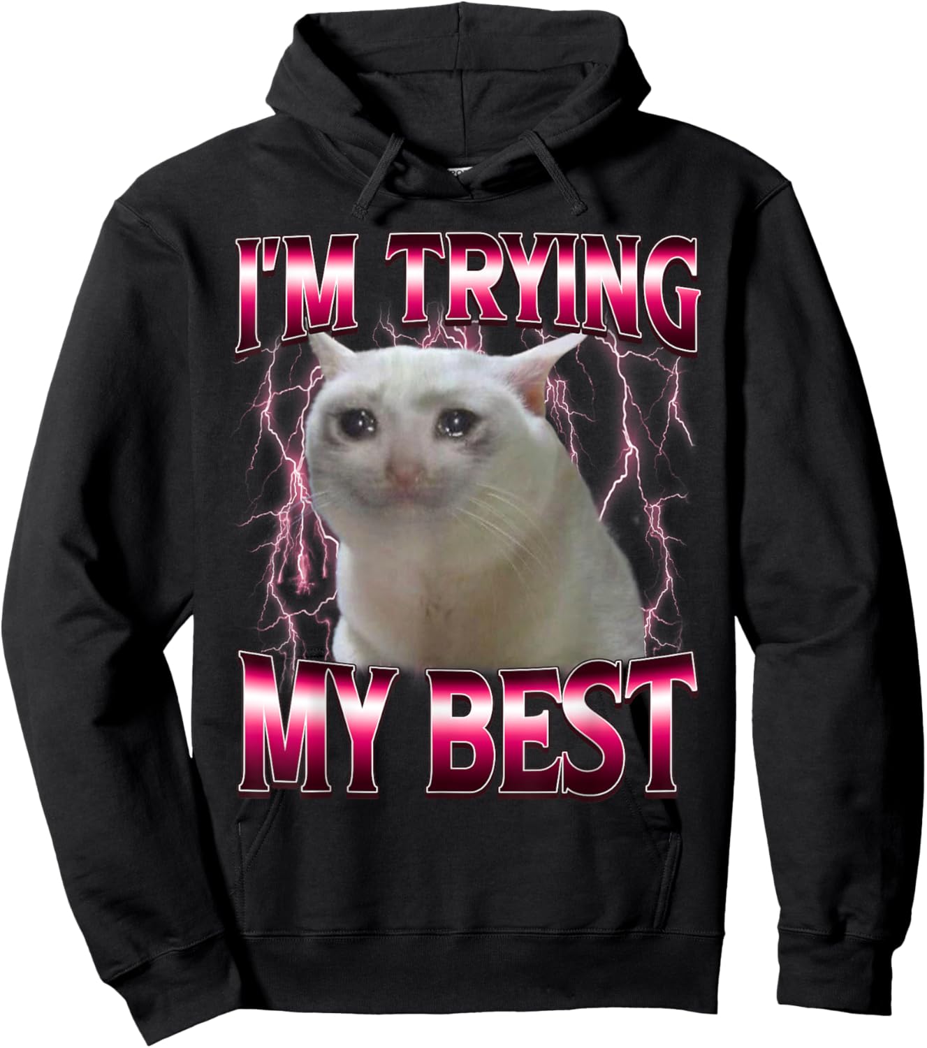 I'm Trying My Best Silly Crying Cat Meme Funny Cat Lovers Hoodie - Hoodie | Black