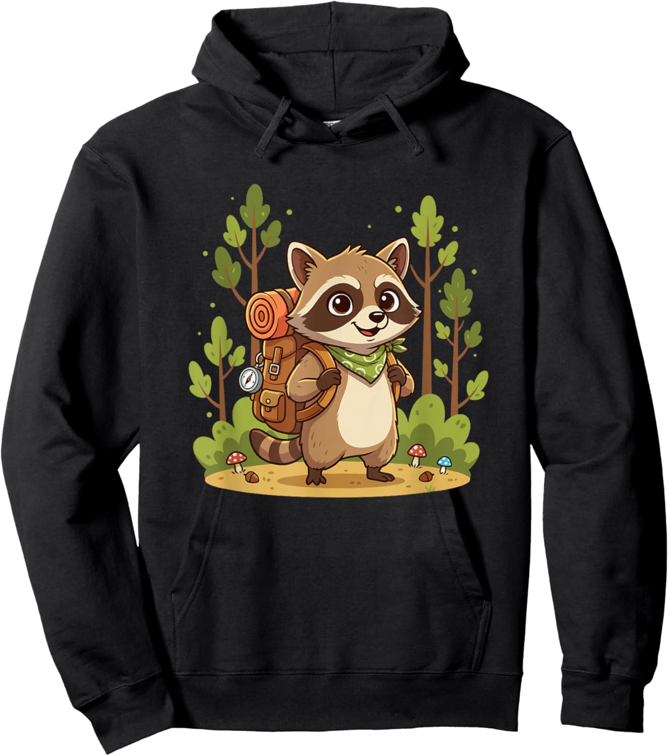 Cute Raccoon Backpacker Forest Camping Kids Hoodie - Hoodie | Black