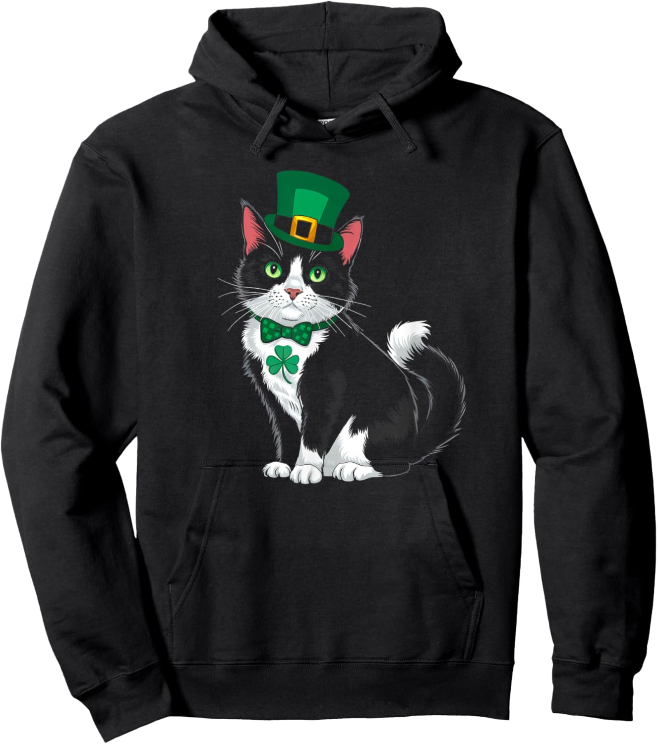 St Patricks Cat Shamrock Leprechaun Saint Pattys Cat Lover Hoodie - Hoodie | Black