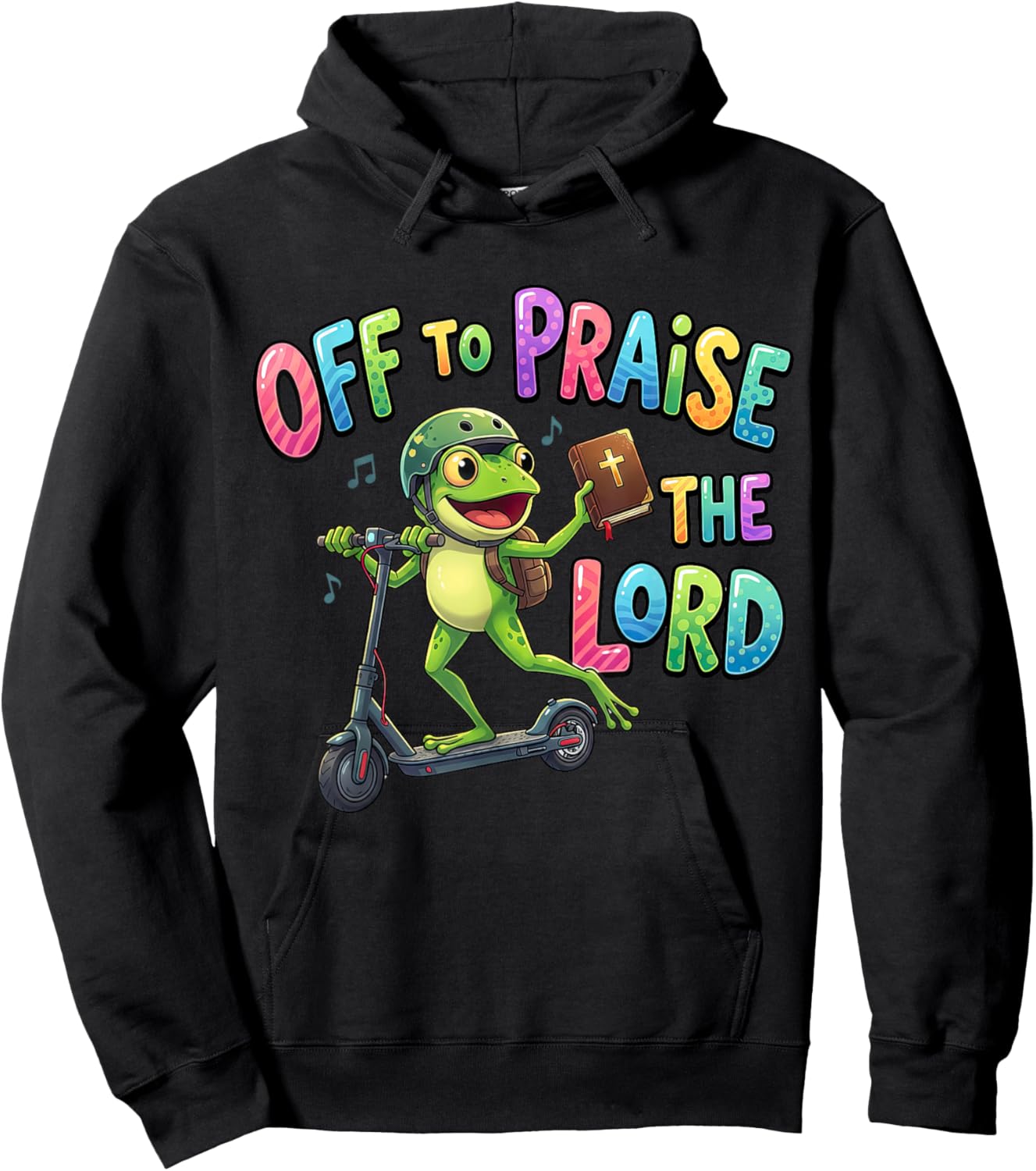 Off to Praise The Lord Funny Christian Faith Frog Design Hoodie - Hoodie | Black