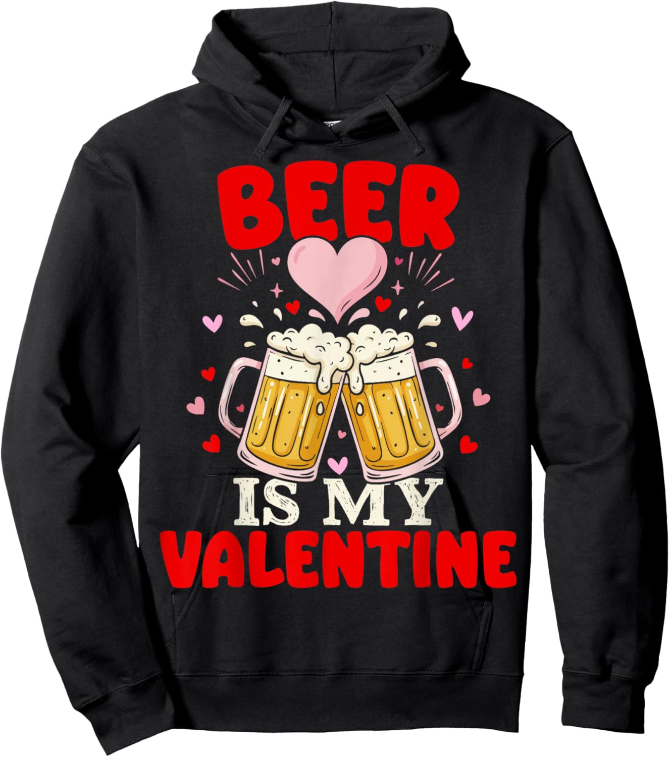 Funny Beer is My Valentine Anti V Day Cool Galentine Hoodie - Hoodie | Black