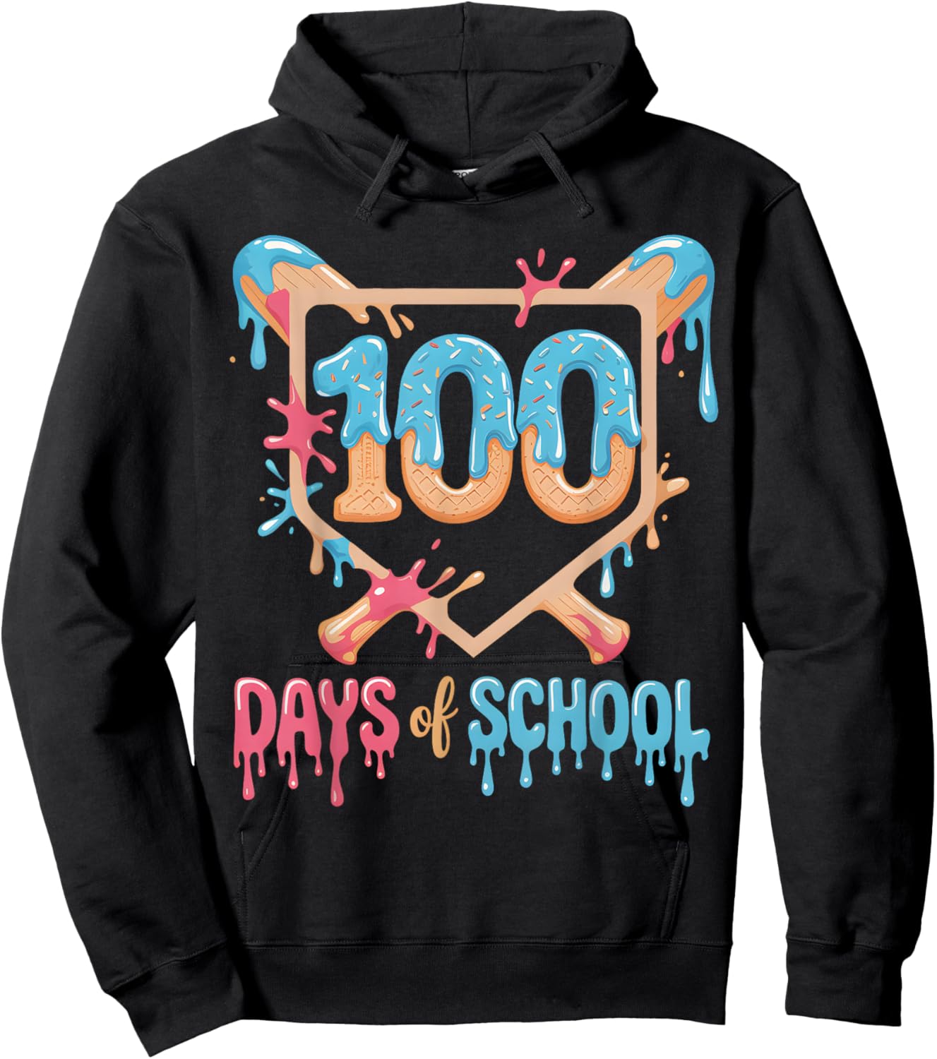 100 Days of School Baseball Drip 100 Days of School Hoodie - Hoodie | Black