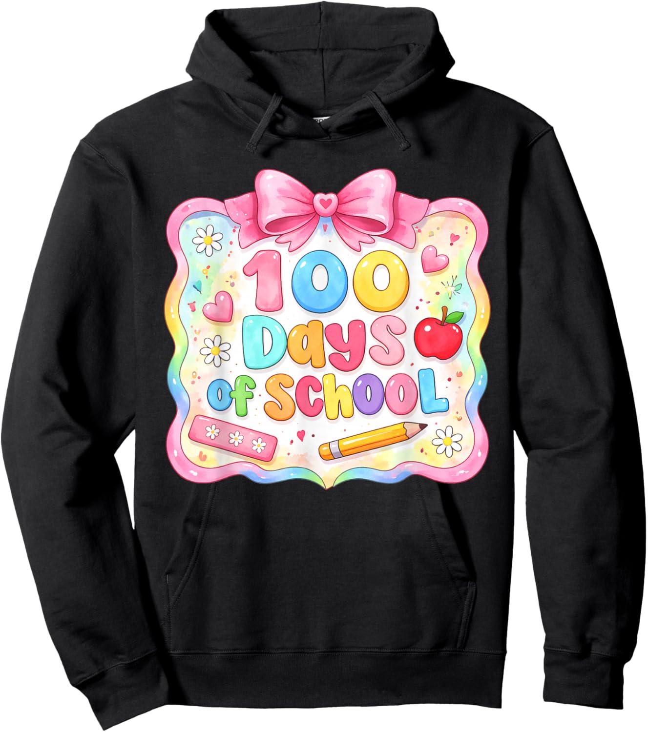 Preppy 100 Days of School Girl Kids Cute 100th Day of School Hoodie - Hoodie | Black