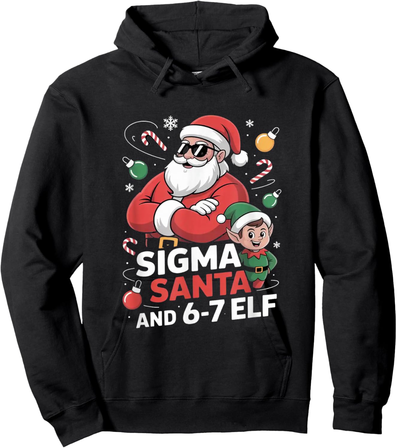 6-7 Christmas Ugly Sweater Six Seven Xmas 67 Meme Santa Elf Hoodie - Hoodie | Black