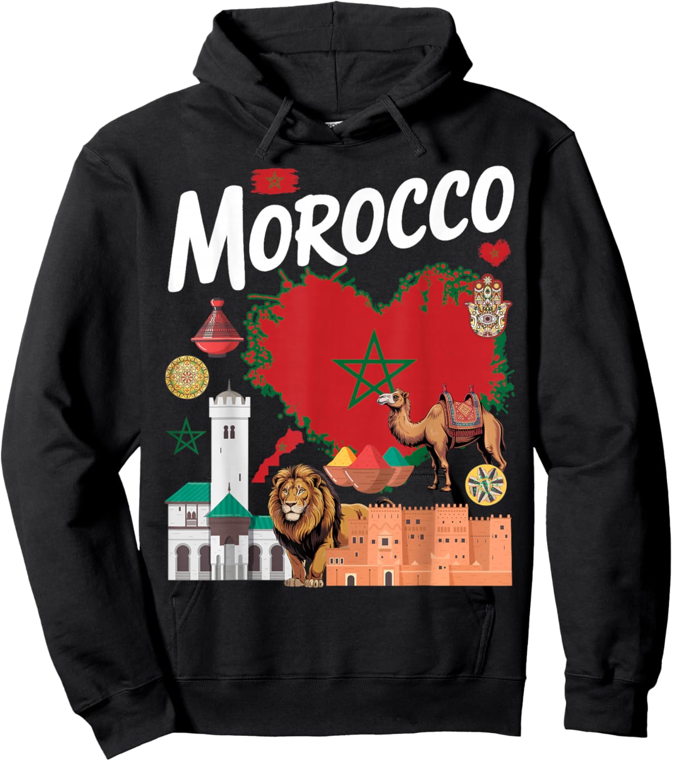 Morocco Flag Outfit Idea for Kids Maroc Moroccan Themed Hoodie - Hoodie | Black