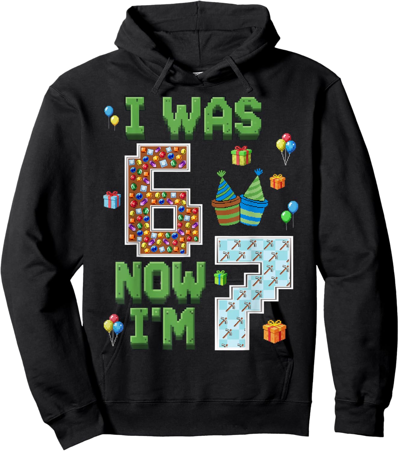 I was 6 Now I’m 7 Gaming 67 Birthday Boy Gift Boys Kids Hoodie - Hoodie | Black