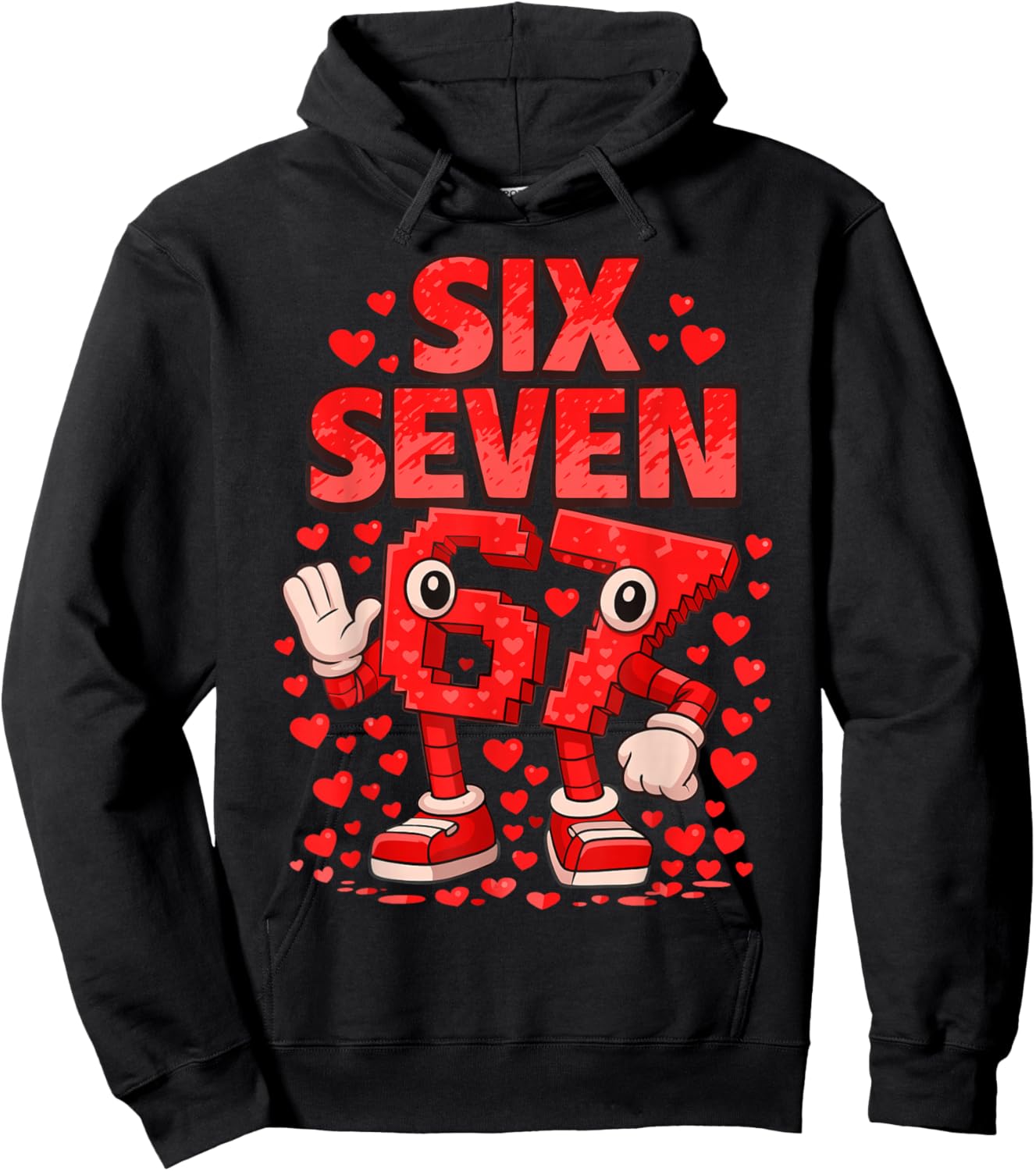 Kids Meme 67 Six Seven 6 7 Valentine Heart Hoodie - Hoodie | Black
