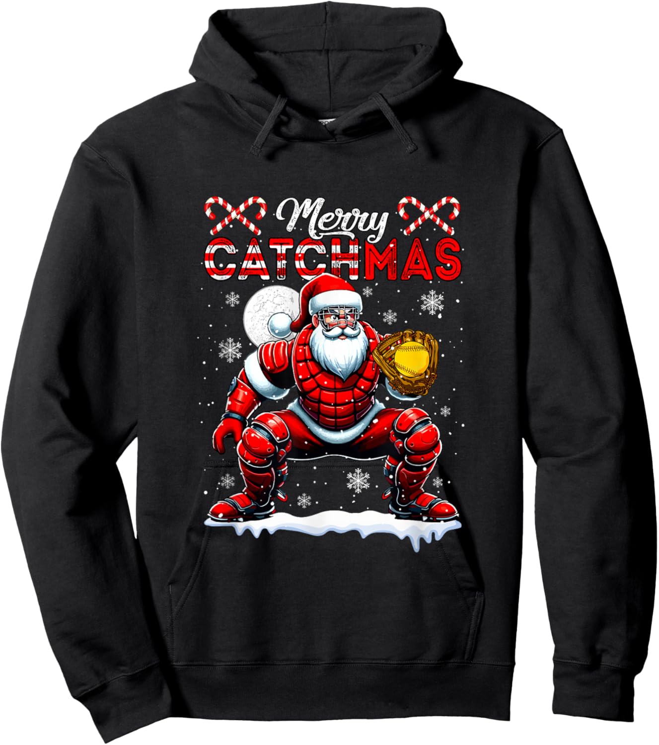 Merry Christmas Catcher Costume Playing Softball Player Team Hoodie - Hoodie | Black