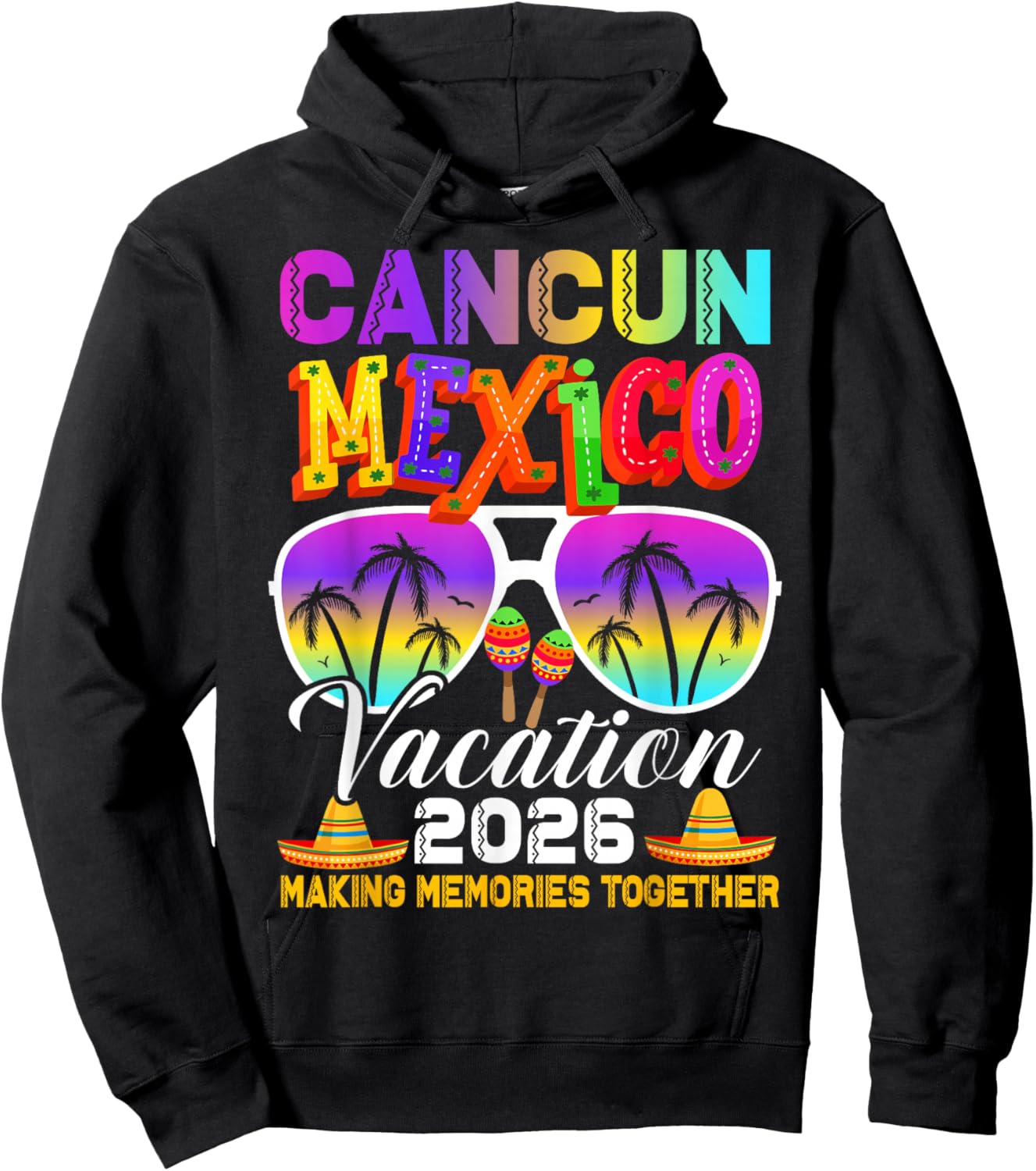 Cancun Mexico Vacation Beach 2026 Trip Group Squad Colorful Hoodie - Hoodie | Black