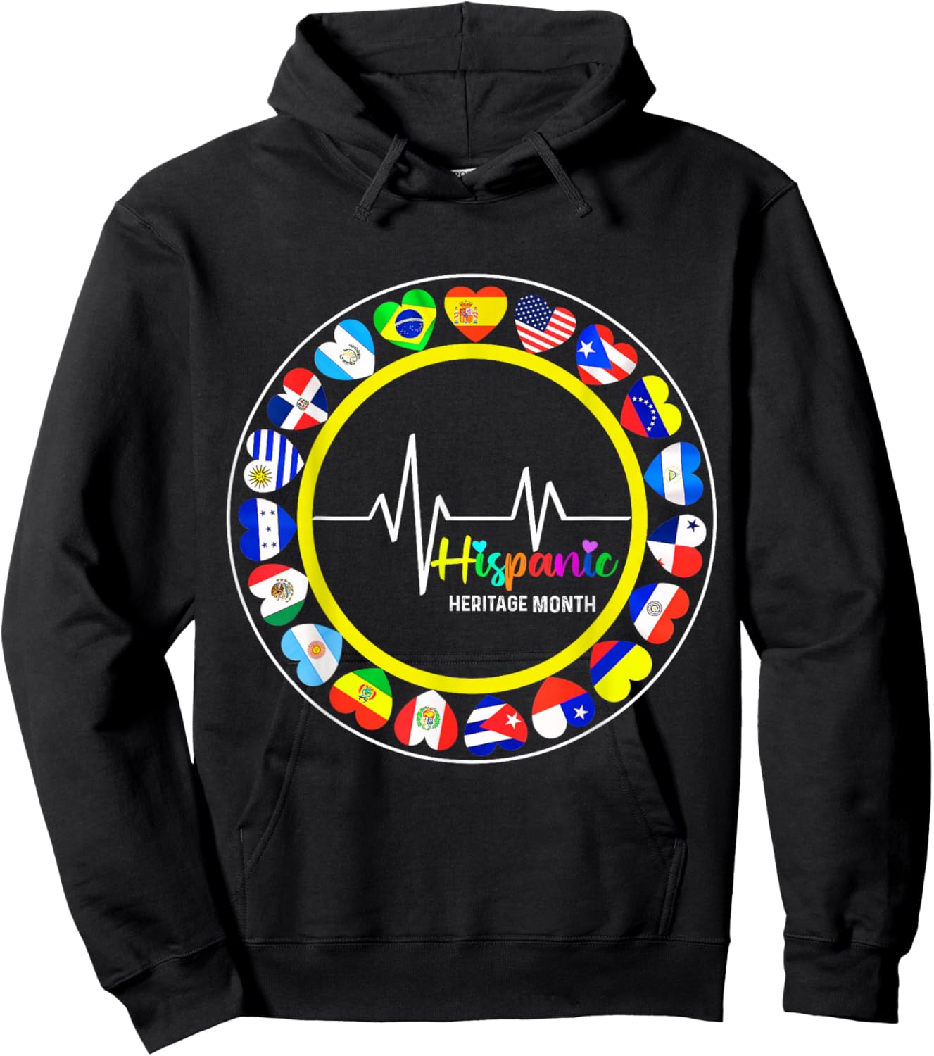 Hispanic Heritage Month All Countries Heart Hoodie - Hoodie | Black