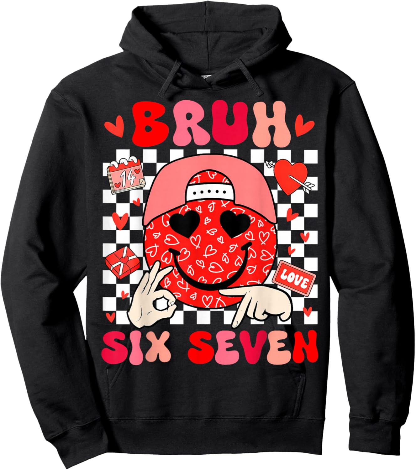 Bruh 67 Valentines Meme Six Seven Heart 6 7 Boys Girls Kids Hoodie - Hoodie | Black