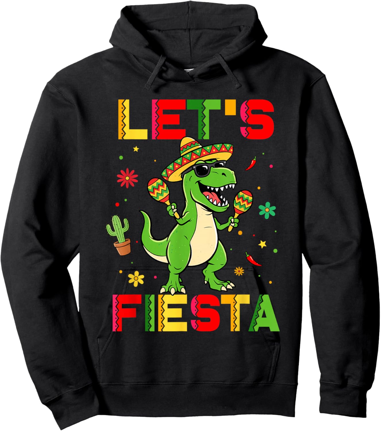 Let's Fiesta Mexican Dino Trex Cinco De Mayo Toddler Boys Hoodie - Hoodie | Black