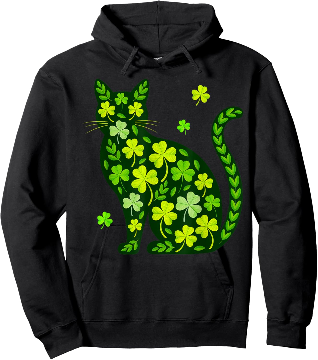 Cat St Patricks Day Lucky Shamrock Saint Pattys Girls Women Hoodie - Hoodie | Black