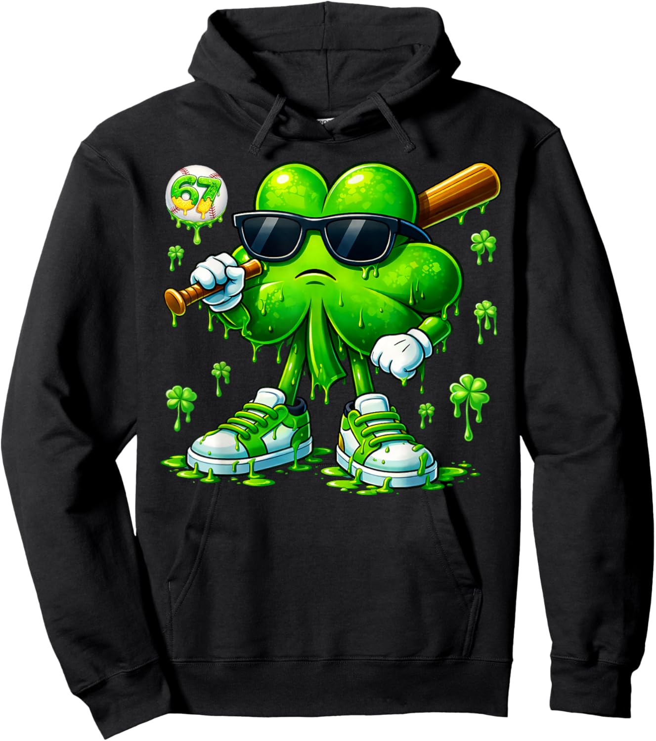 Funny Dripping Drip Shamrock Baseball St Patrick Men Boy Kid Hoodie - Hoodie | Black