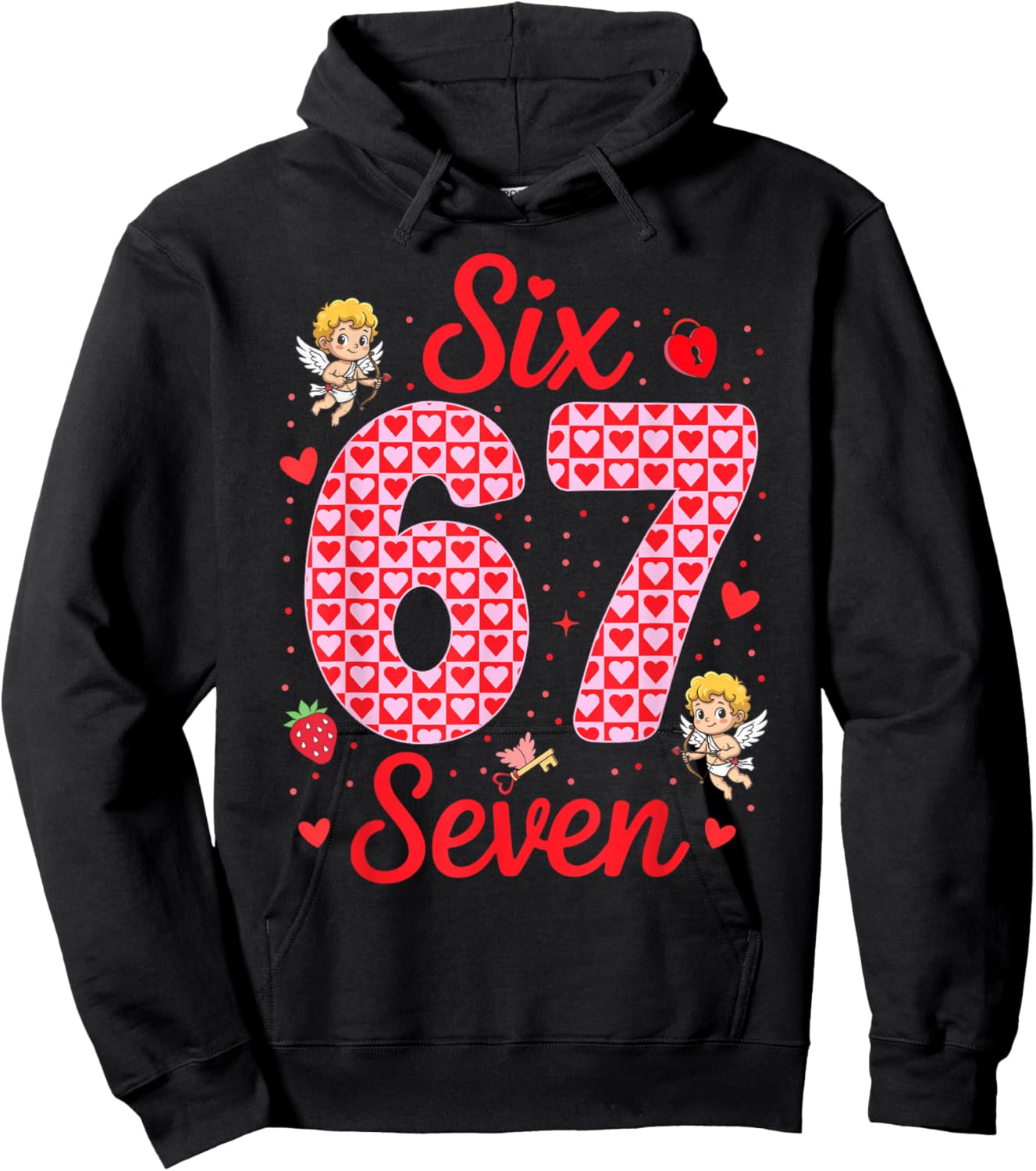 Funny Six Seven 67 Valentines Day Boys Girls Kids 6 7 Meme Hoodie - Hoodie | Black