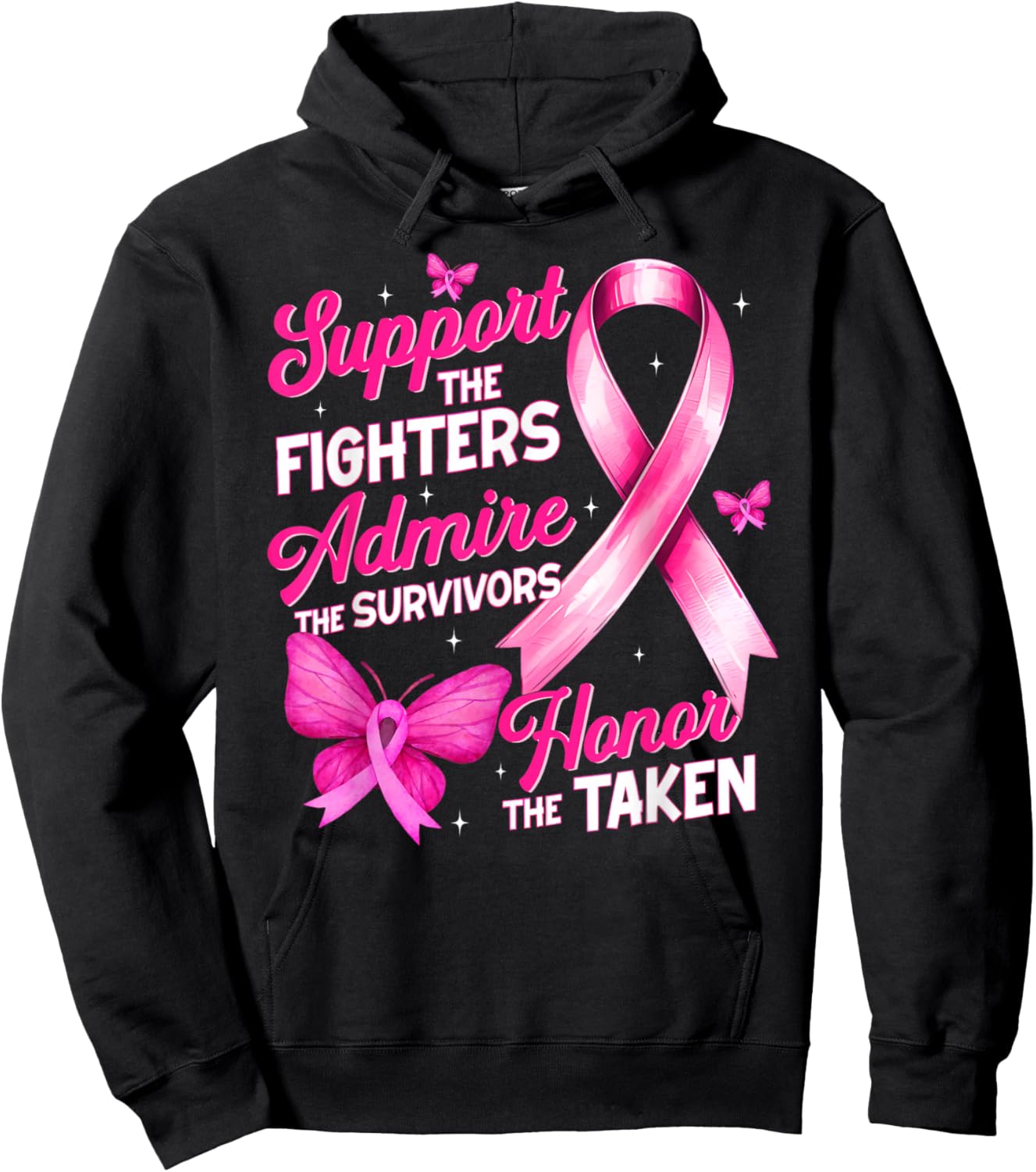 Support Admire Honor Breast Cancer Awareness Shirts Women Hoodie - Hoodie | Black