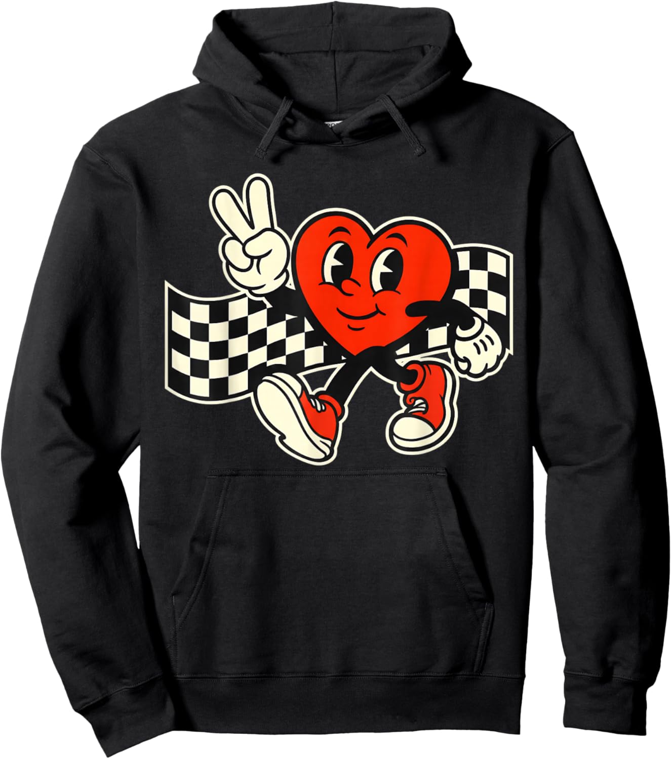 Valentine's Day Heart Peace Hand Retro Groovy Men Women Kids Hoodie - Hoodie | Black