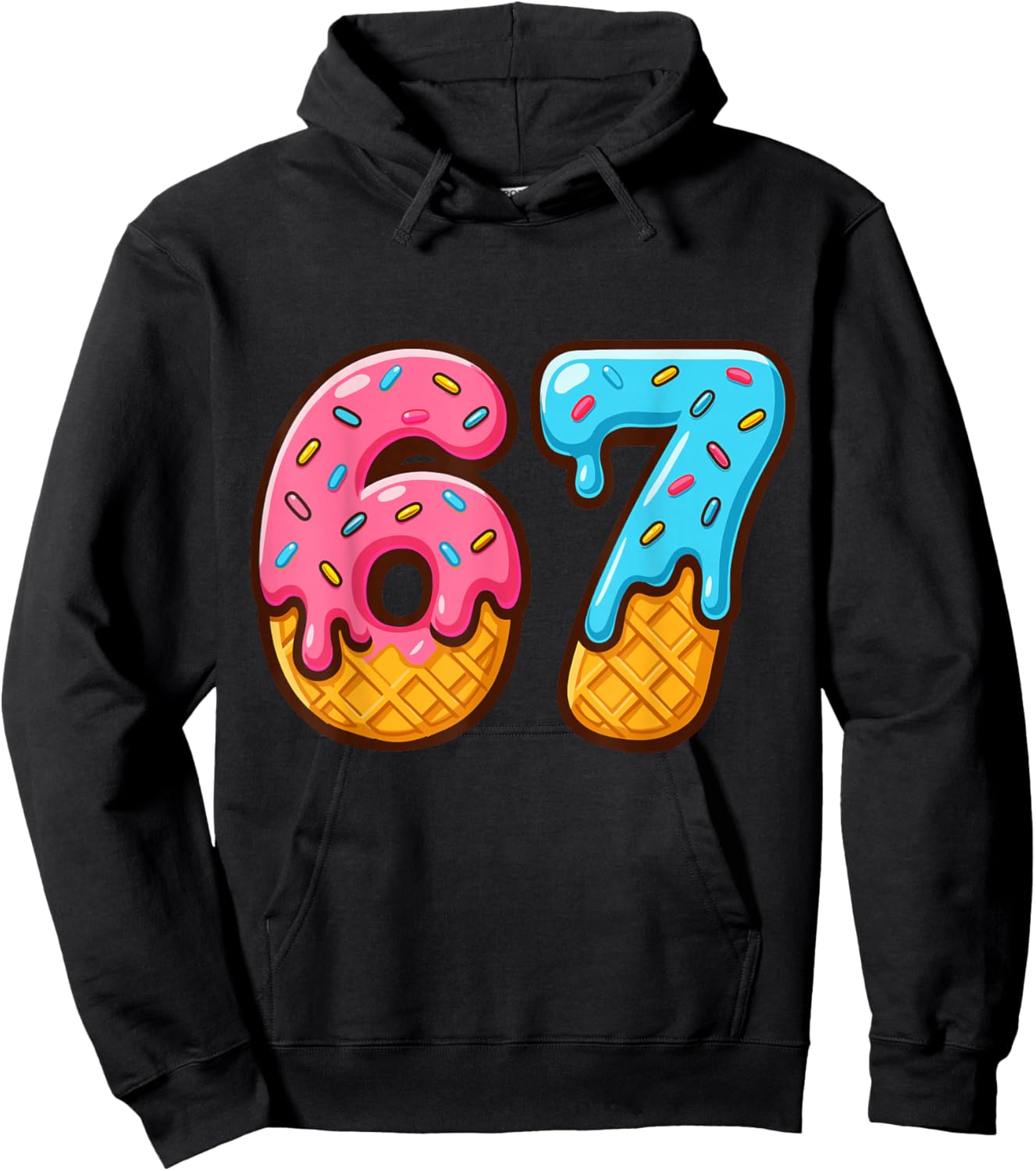 Six Seven Ice Cream Drip Cool Meme 67 Funny Number Hoodie - Hoodie | Black