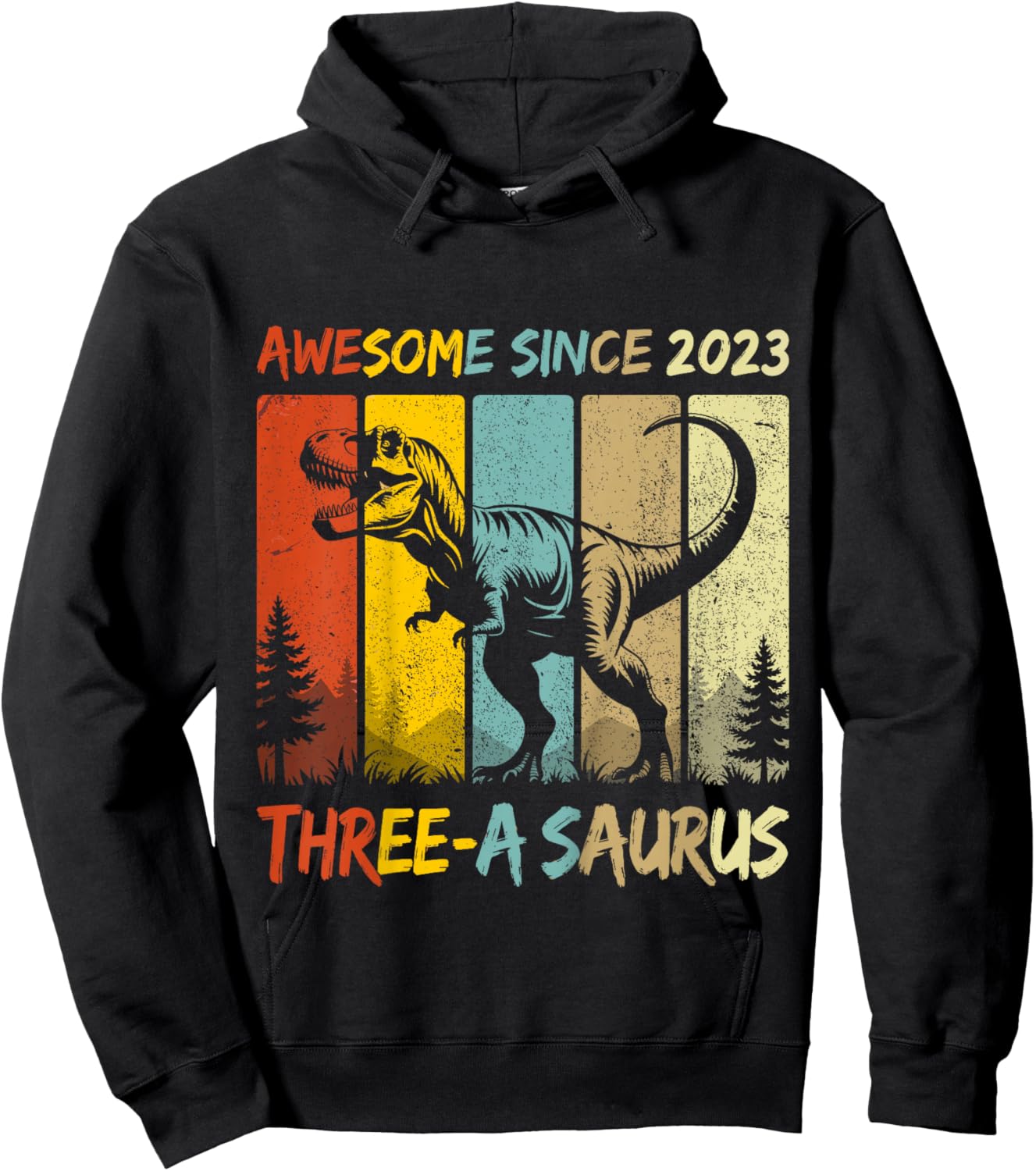 Kids 3 Year Old Dinosaur 3rd Birthday Three Saurus Boys Born 2023 Hoodie - Hoodie | Black