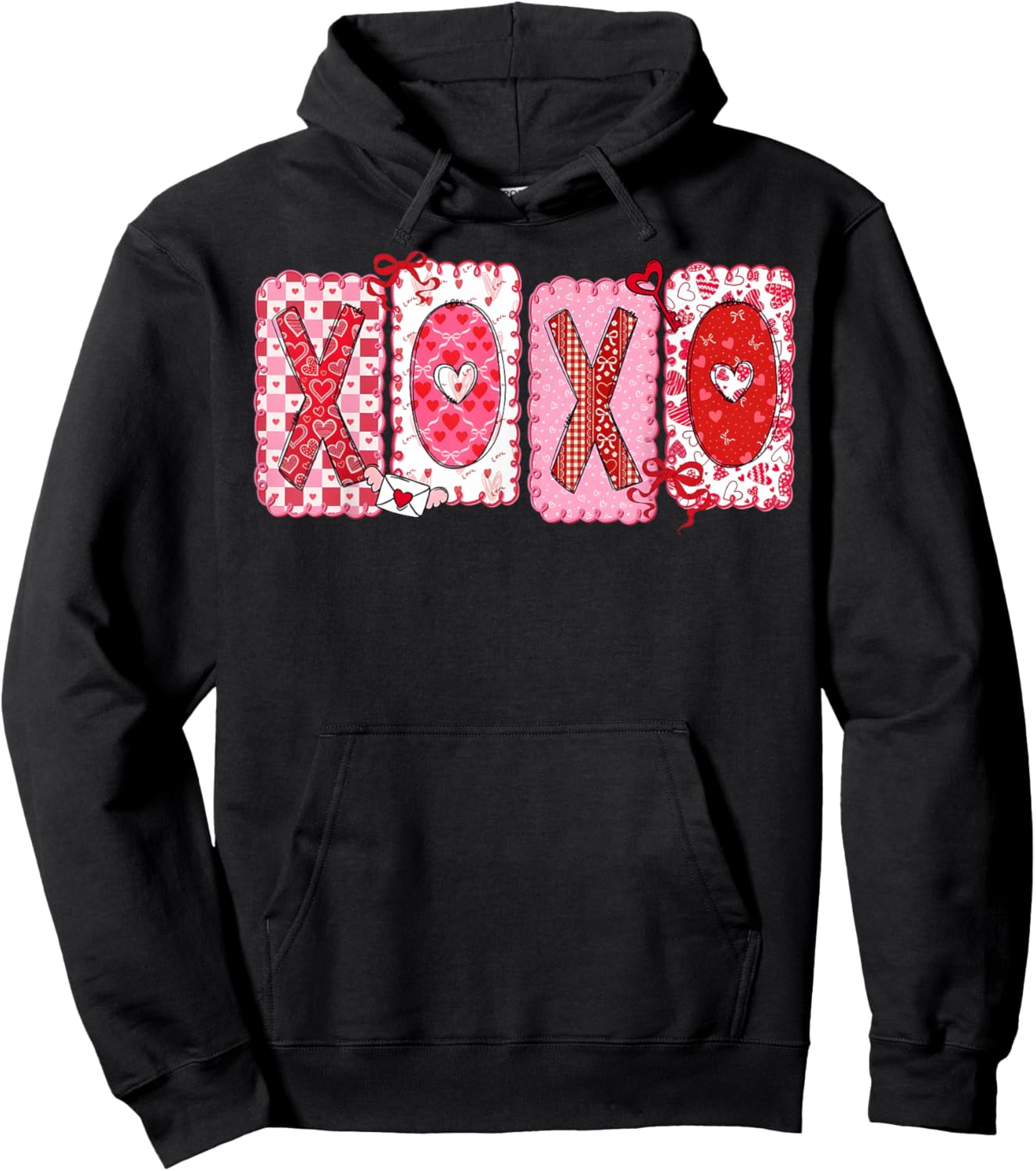 Happy Valentine Coquette Bow XOXO Hugs & Kisses Girl Women Hoodie - Hoodie | Black