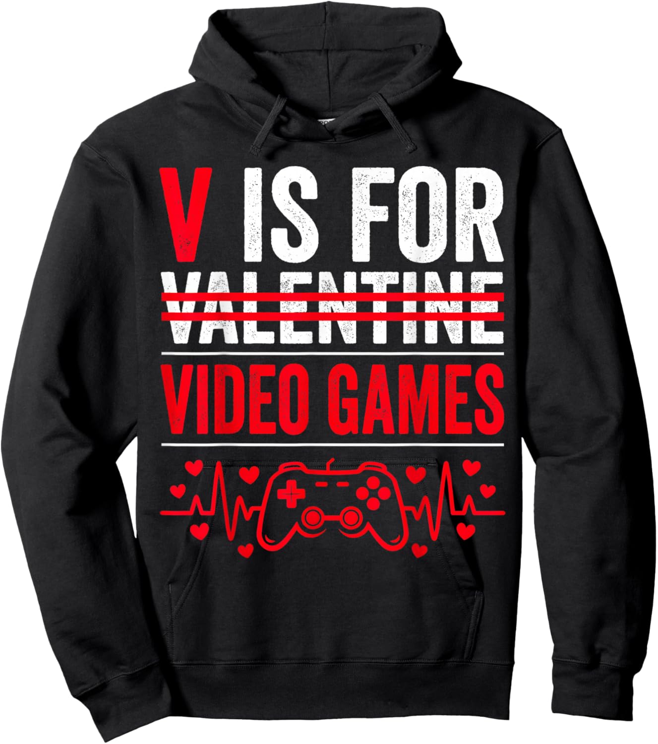 V is for Video Games for Boy Men Kid Funny Gamer Valentines Hoodie - Hoodie | Black