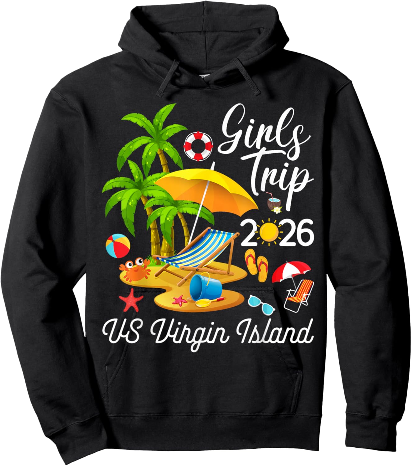 US Virgin Island Summer Tropical Girls Trip 2026 Vibes Hoodie - Hoodie | Black