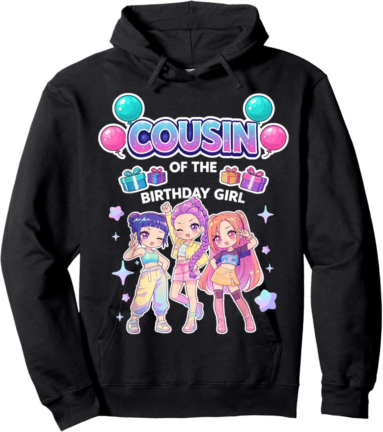 Cousin of The Birthday Girl Cute Chibi Funny Korean Pop Hoodie - Hoodie | Black