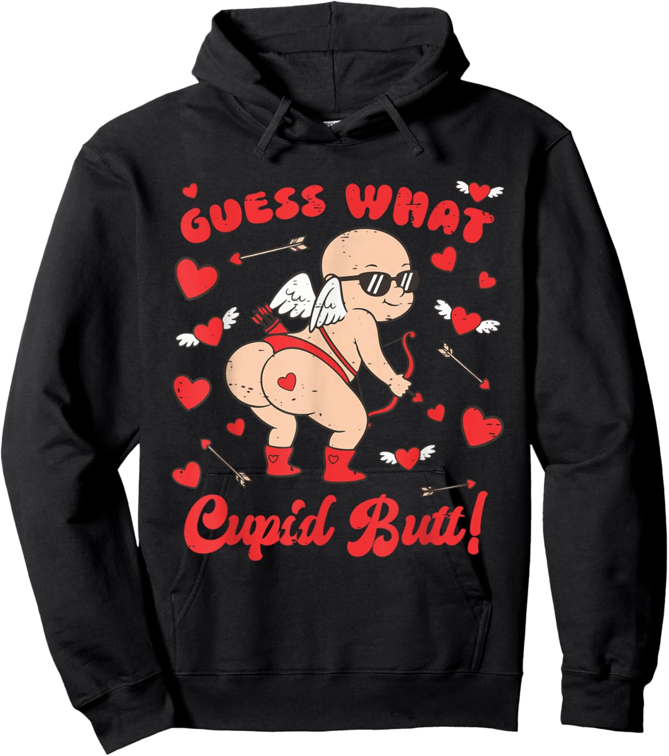 Funny Valentine Guess What Cupid Butt Heart XOXO Be Mine Hoodie - Hoodie | Black