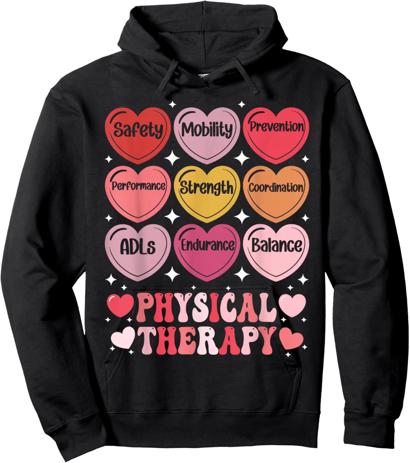 Physical Therapy Valentine's Day PT Therapist Hearts Candy Hoodie - Hoodie | Black