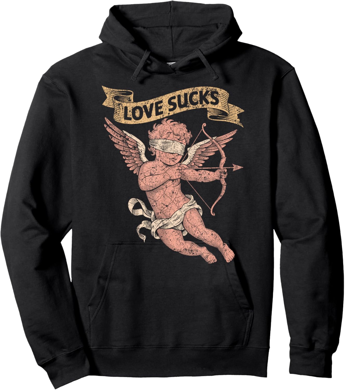 Love Sucks Blind Faded Cupid Singles Design Hoodie - Hoodie | Black