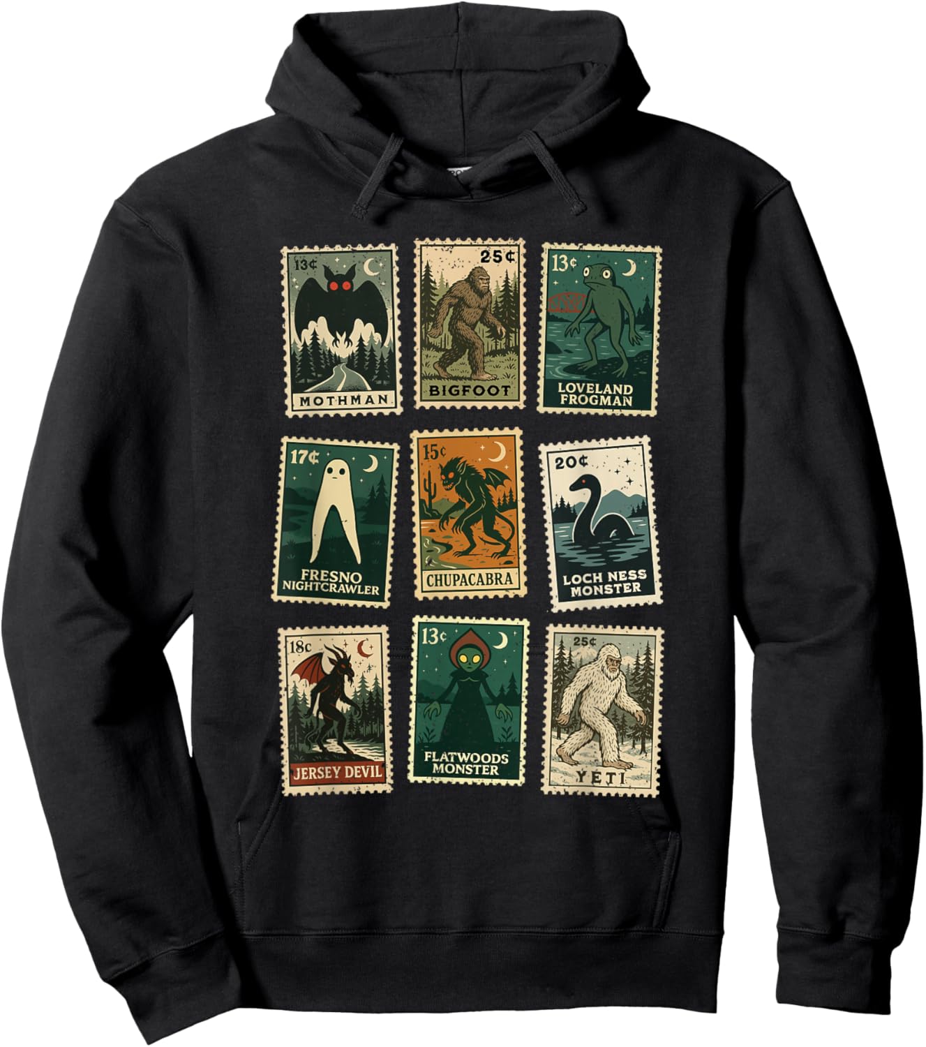 Cryptid Monster Stamps Hoodie - Hoodie | Black
