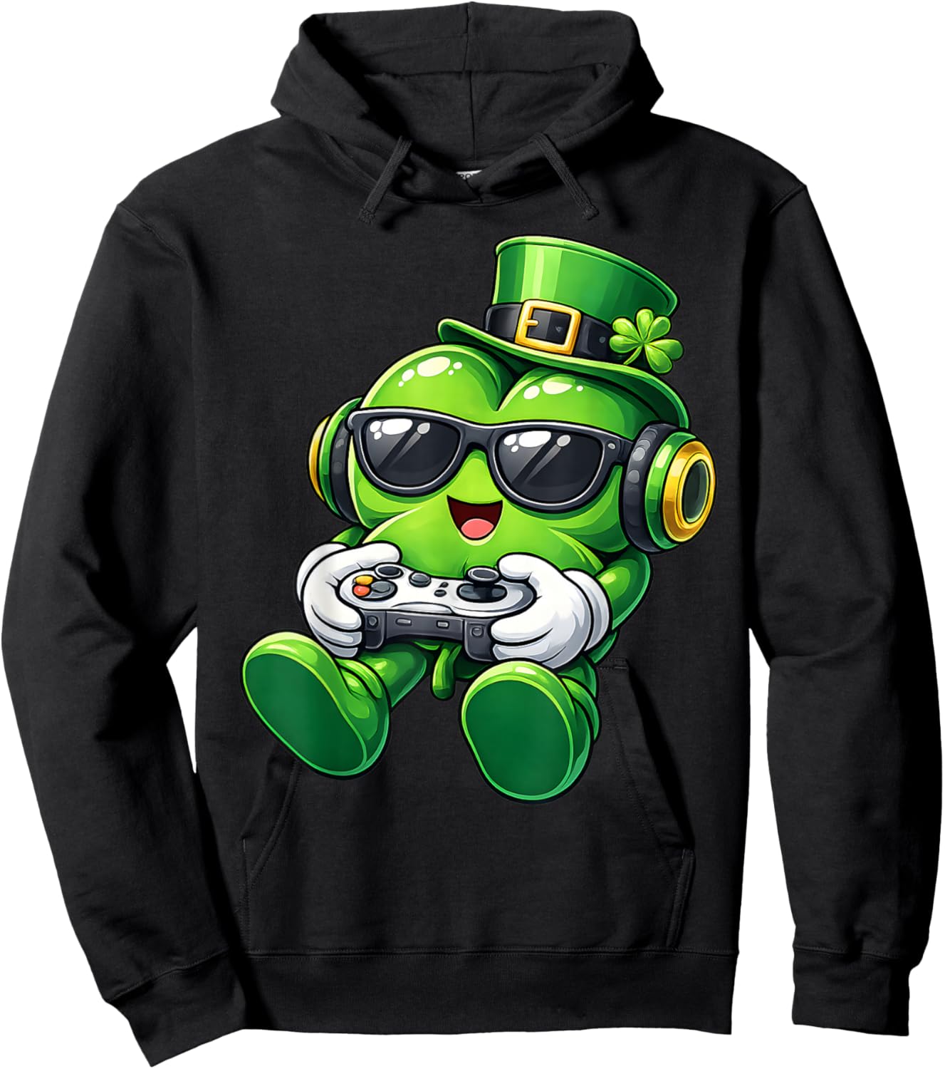 Video Game Shamrock St Patricks Day Gamer Boys Kids Gaming Hoodie - Hoodie | Black