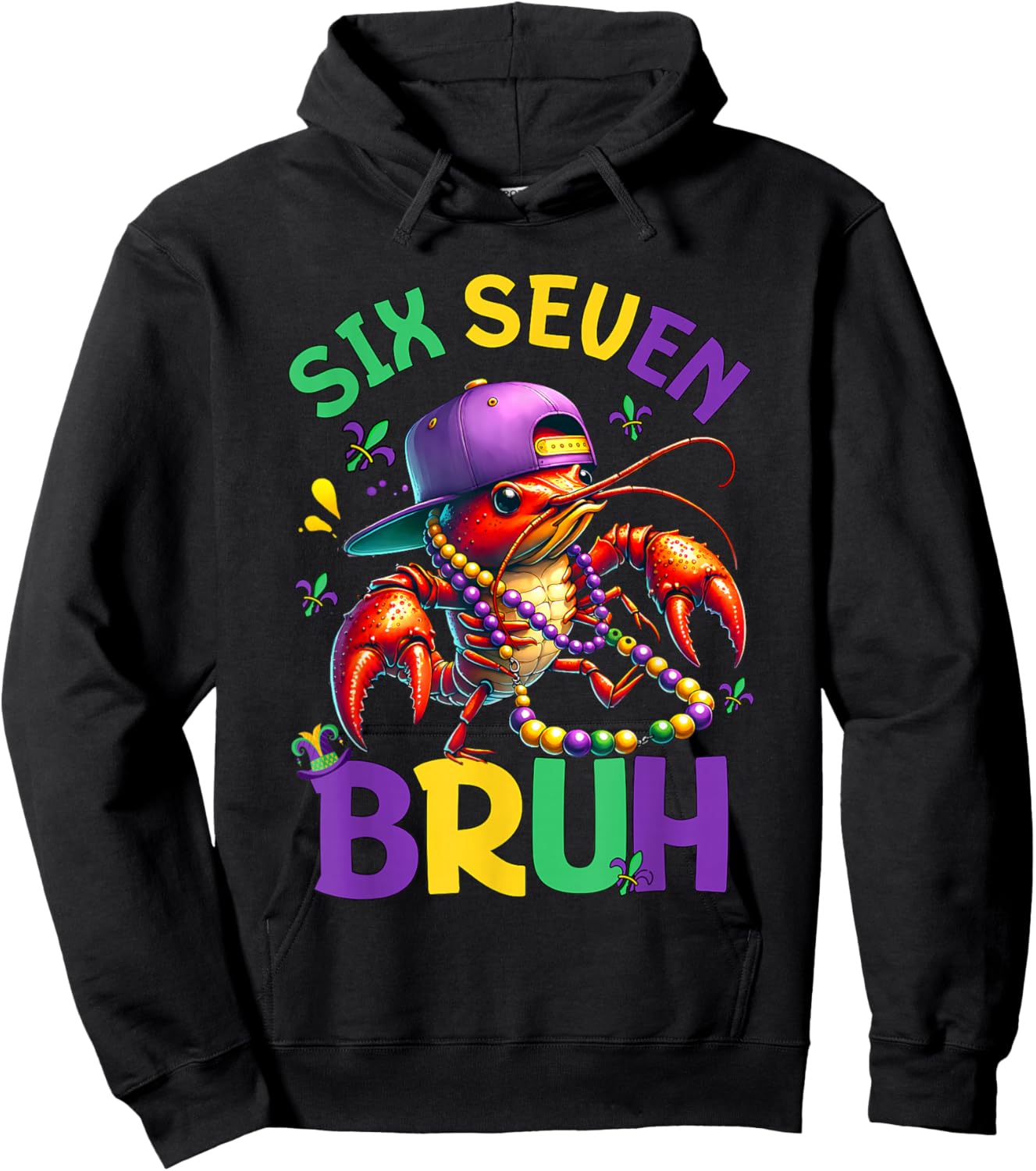 Bruh 67 Mardi Gras Crawfish Six Seven 6 7 Boys Mardi Gras Hoodie - Hoodie | Black