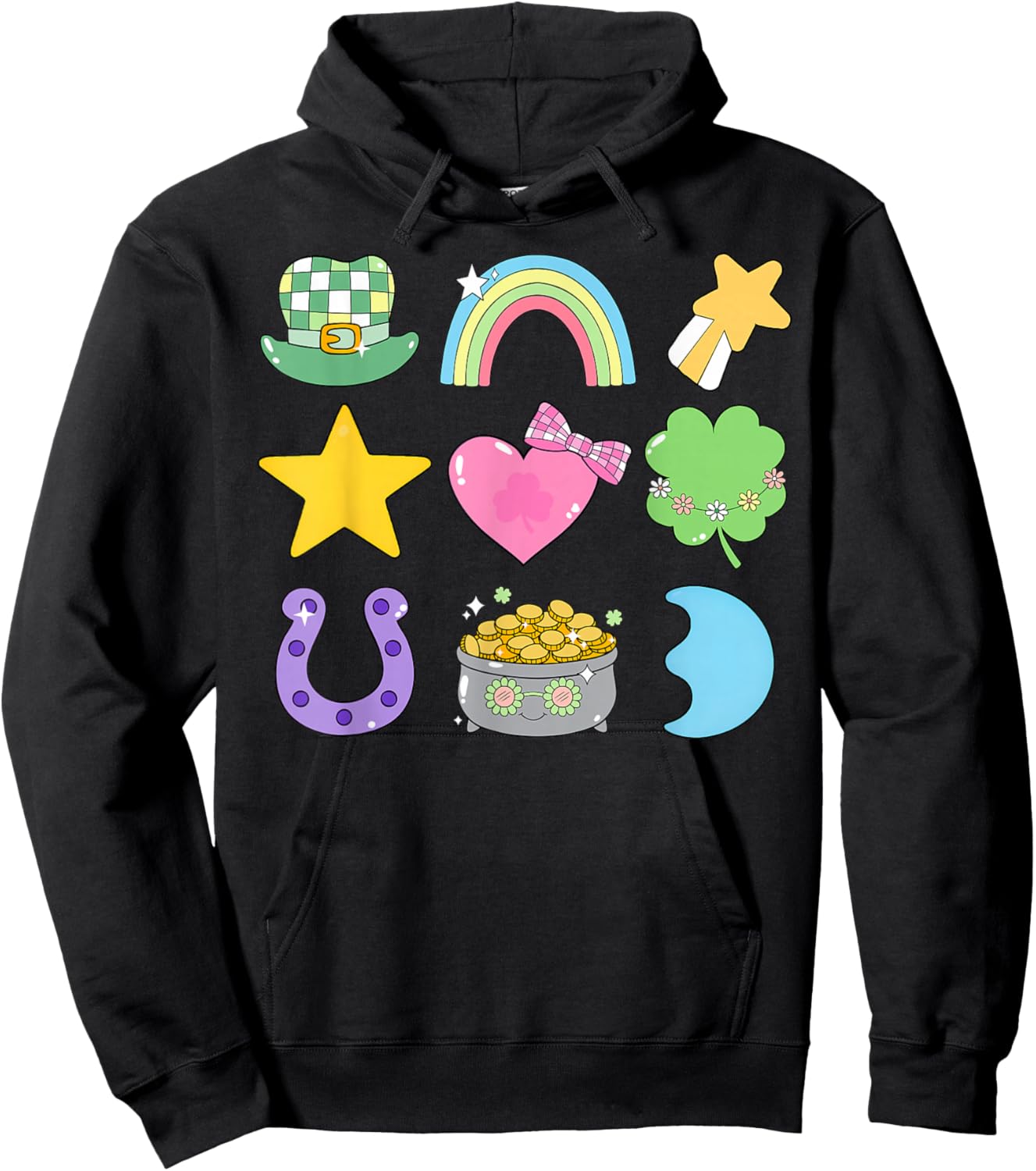 Groovy Lucky Charm St Patrick's Day Shamrock Men Women Kid Hoodie - Hoodie | Black