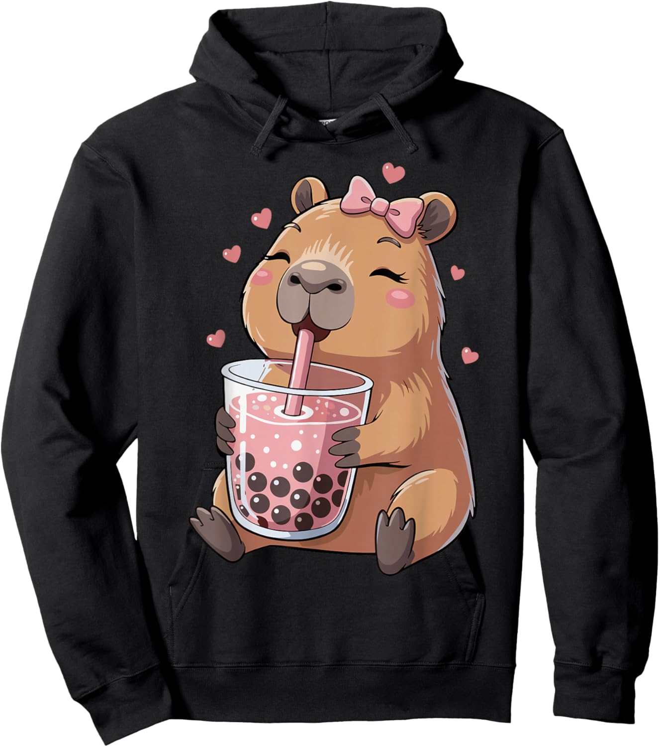 Cute Capybara Drinking Bubble Tea, for Girls, Capybara Hoodie - Hoodie | Black