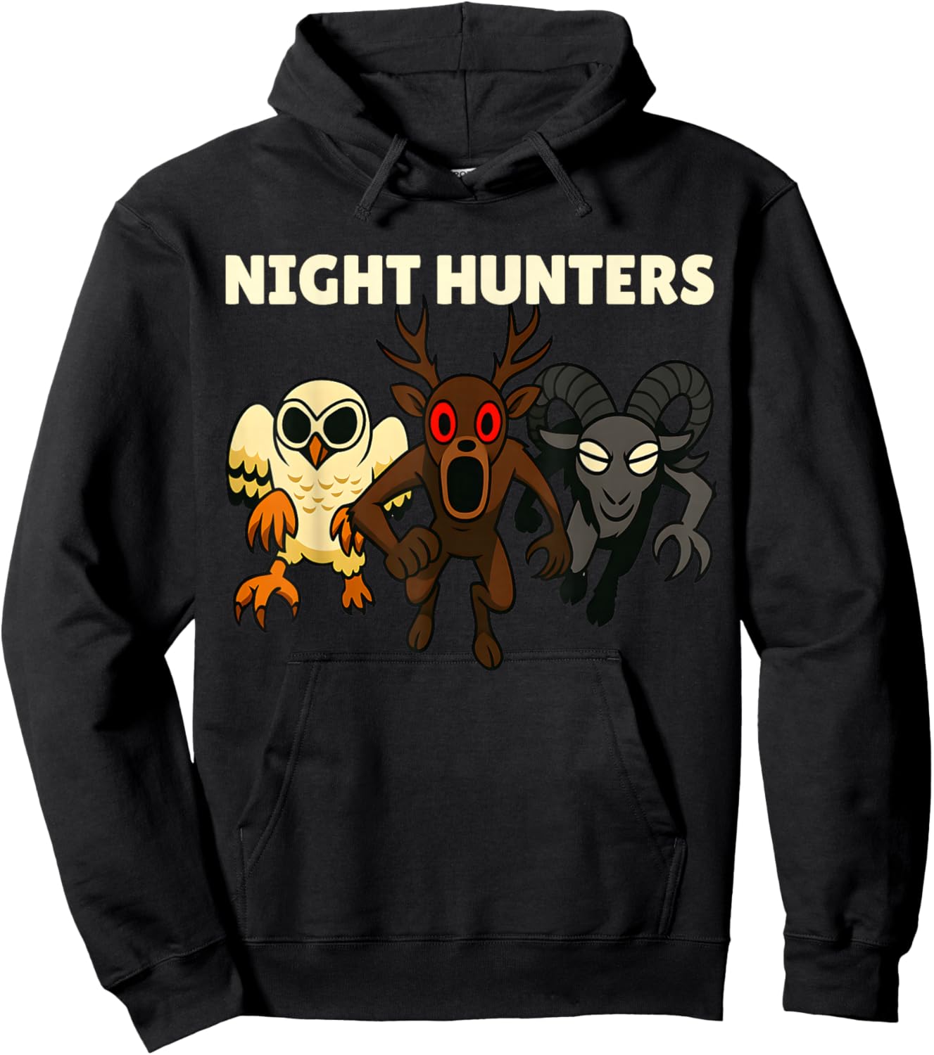 Night Hunters. 99 Nights Owl Deer Ram in The Forest. Hoodie - Hoodie | Black