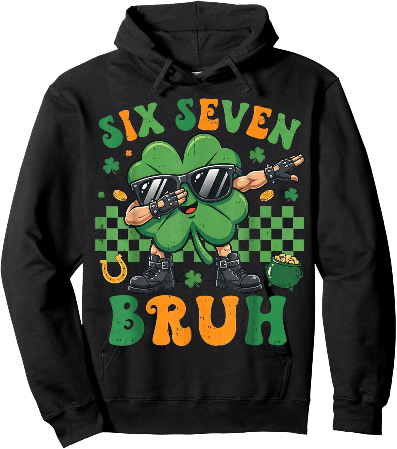 Six Seven Bruh St Patricks Day Boys Kids 67 Dabbing Shamrock Hoodie - Hoodie | Black