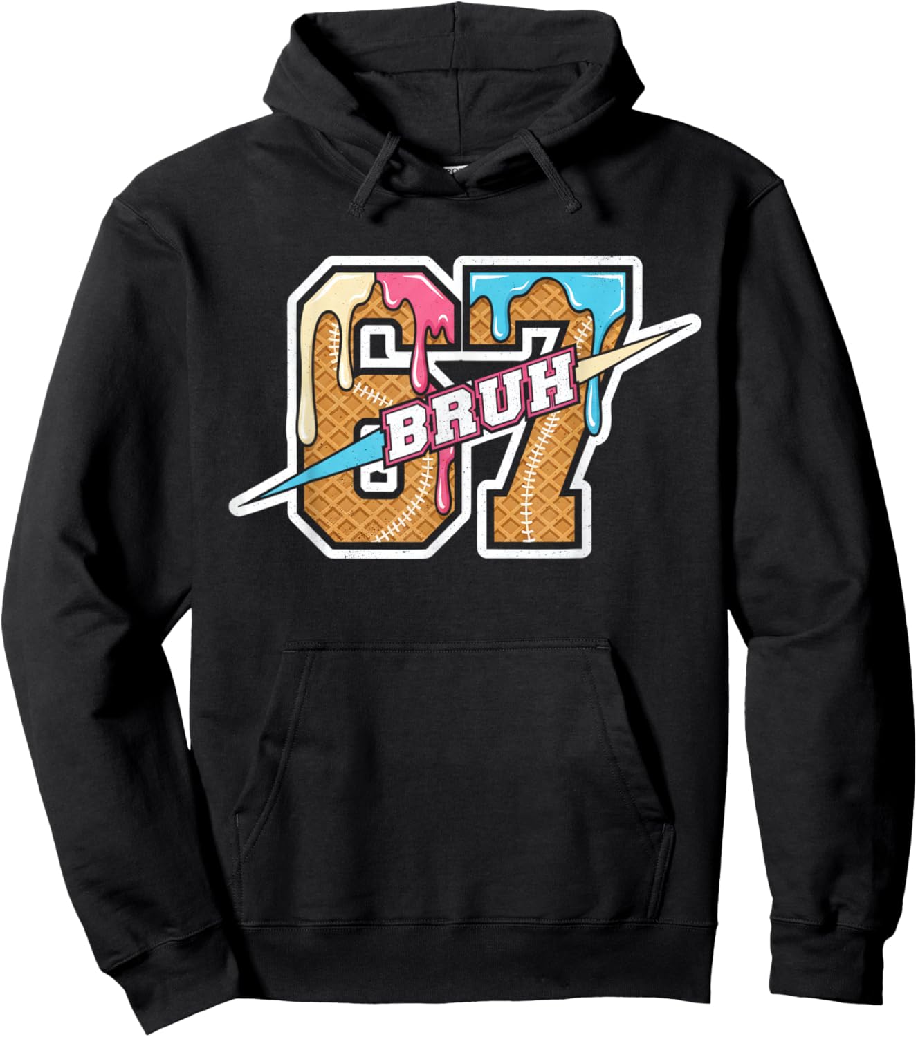 Six Seven Meme Boys Girls Kids Bruh 67 Ice Cream Drip Hoodie - Hoodie | Black