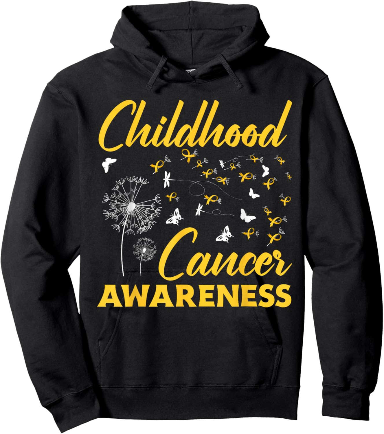 Childhood Cancer Dandelion Gold Ribbon Awareness Hoodie - Hoodie | Black