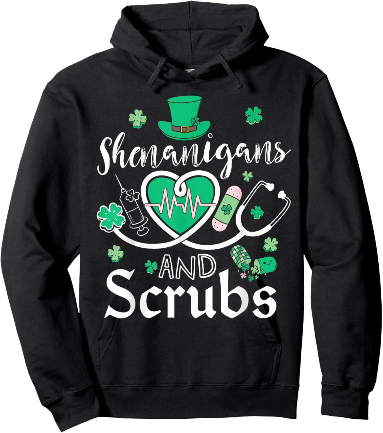 Shenanigans and Scrubs St Patricks Day Nurse Funny Hoodie - Hoodie | Black