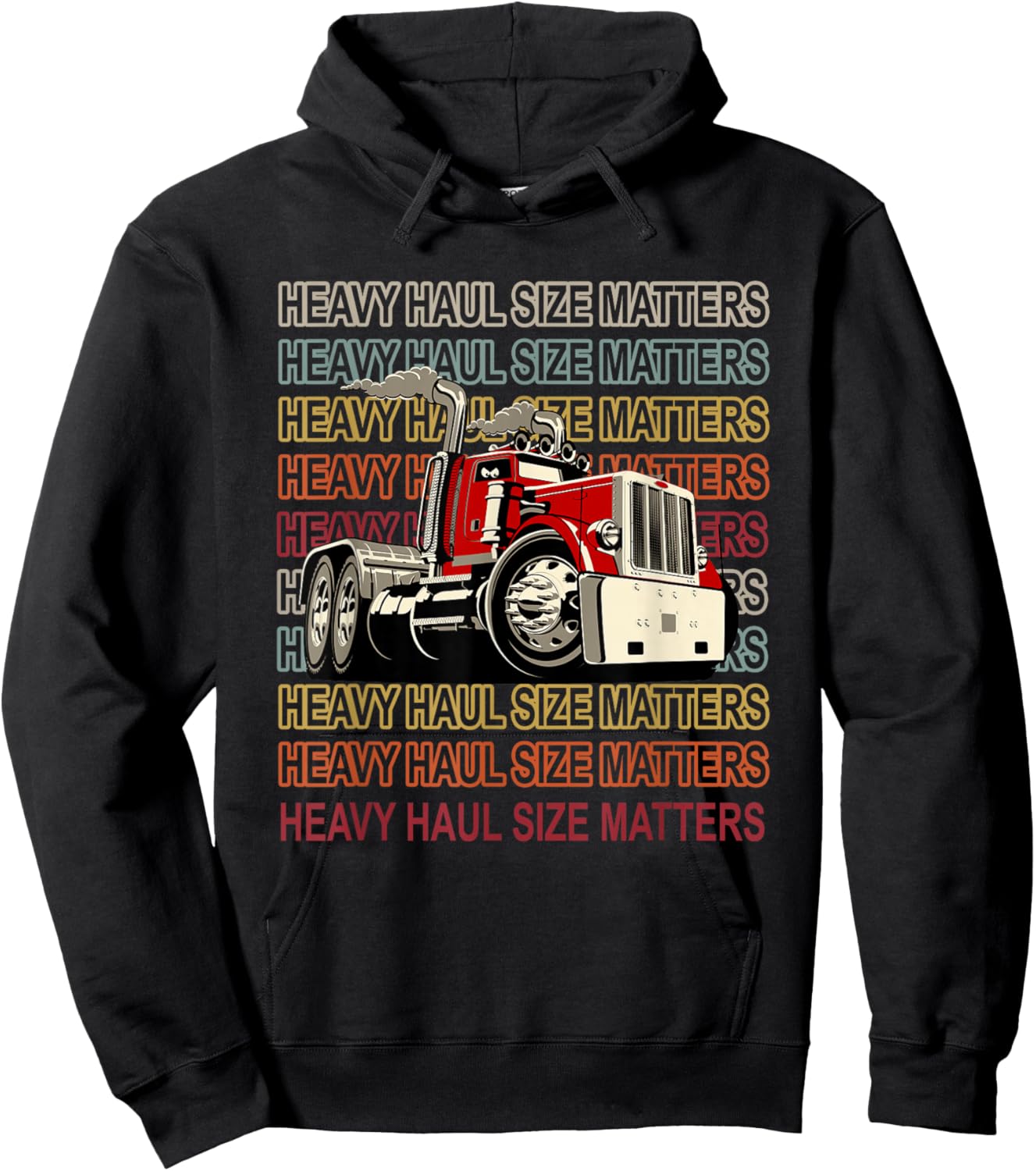 Vintage Heavy Haul Size Matters Big Rig Semi Truck Driver Hoodie - Hoodie | Black