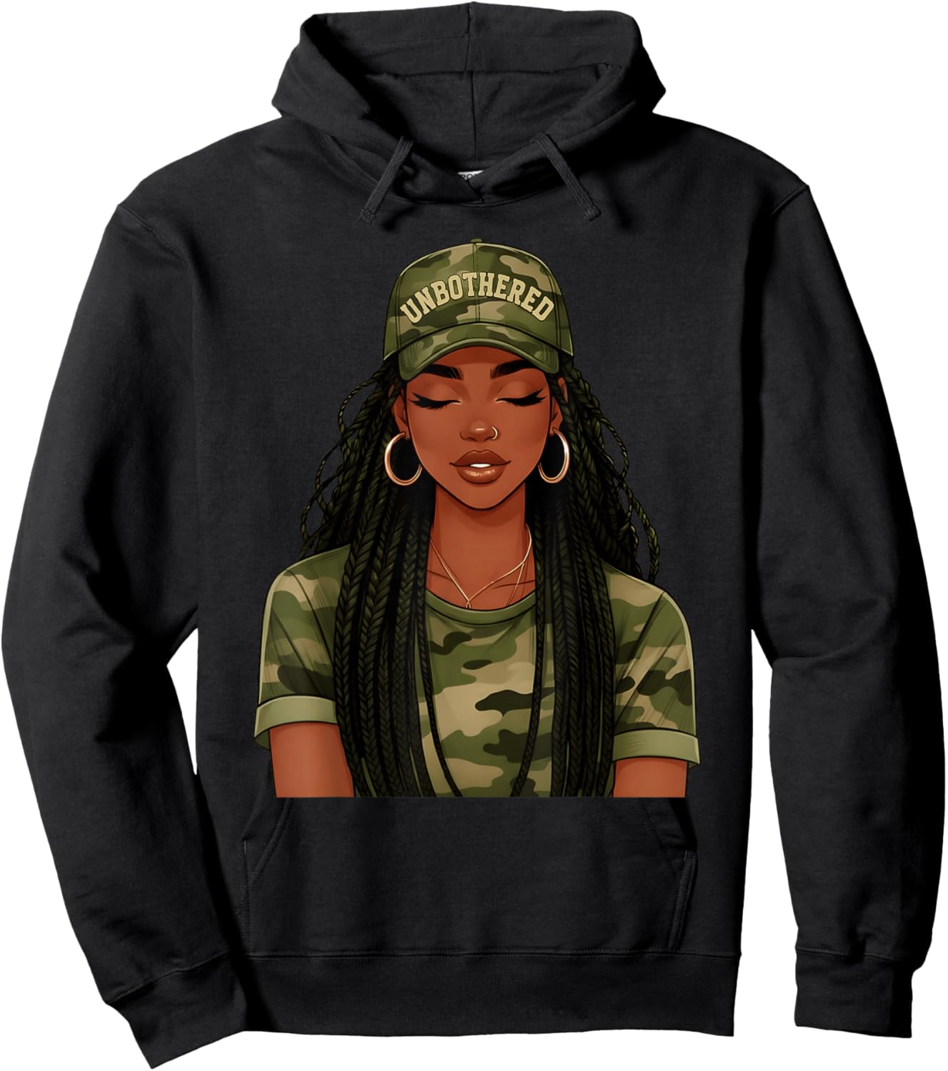 Black Woman Unbothered Locs Camo Girl Women Loc'd Afro Hair Hoodie - Hoodie | Black