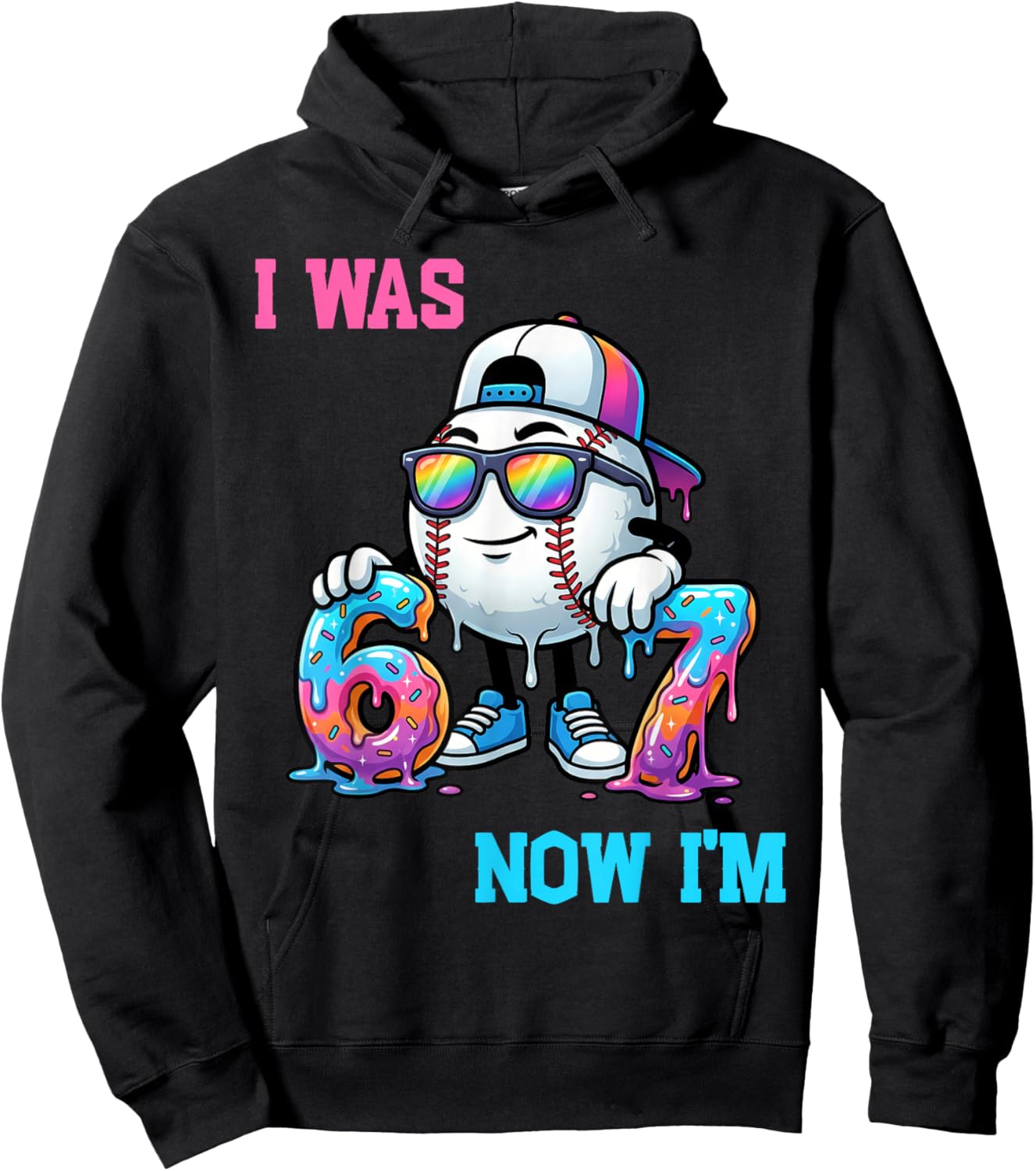 I was 6 Now I'm 7 Baseball Birthday Drip Ice Cream Boy Hoodie - Hoodie | Black