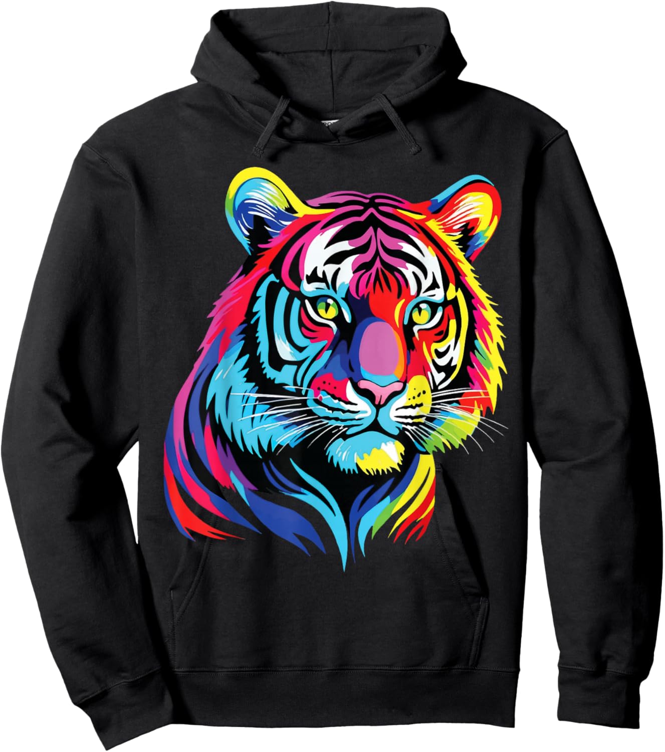 Colorful Tiger Portrait Painting Safari Zoo Wildlife Ranger Hoodie - Hoodie | Black